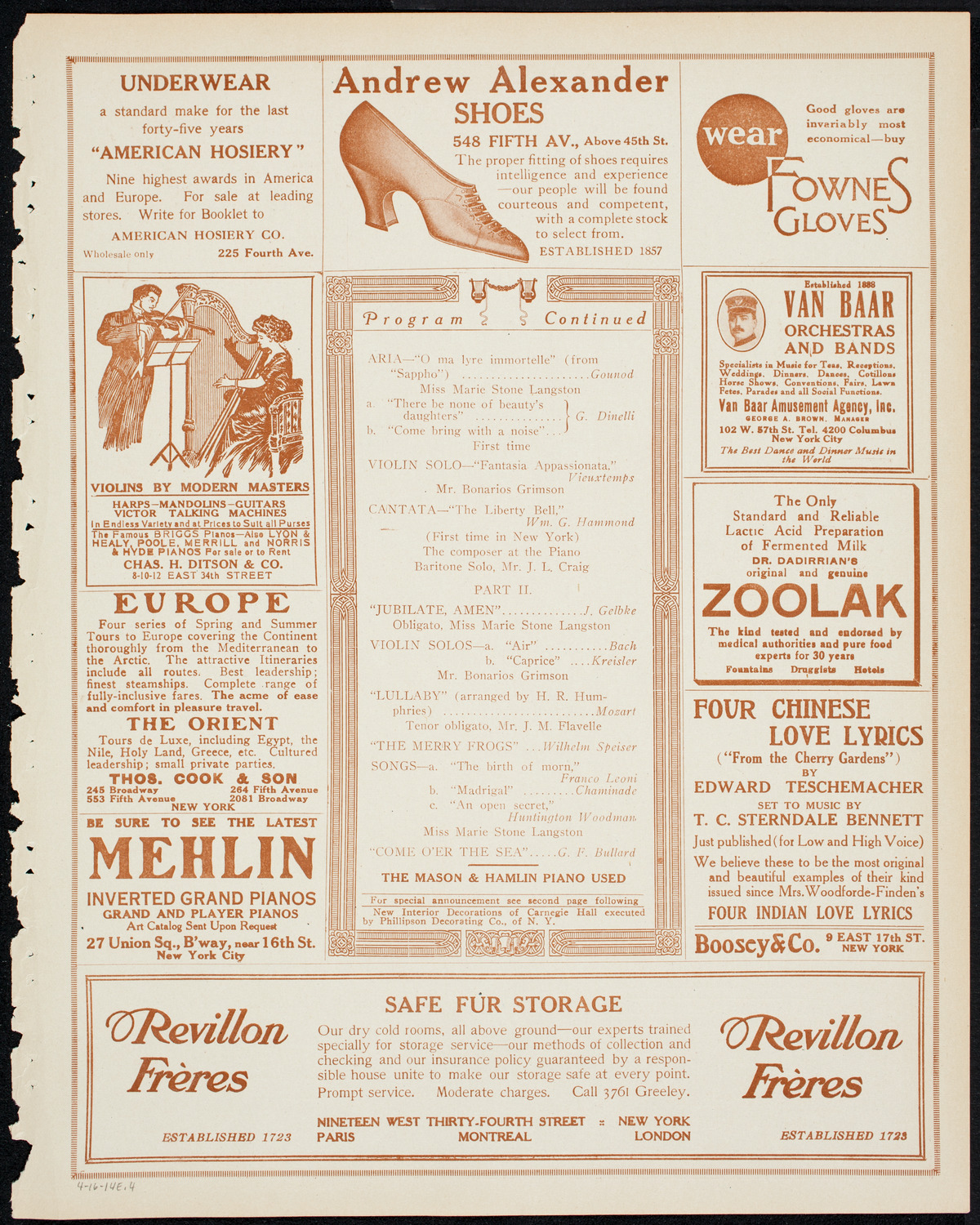 New York Banks' Glee Club, April 16, 1914, program page 7