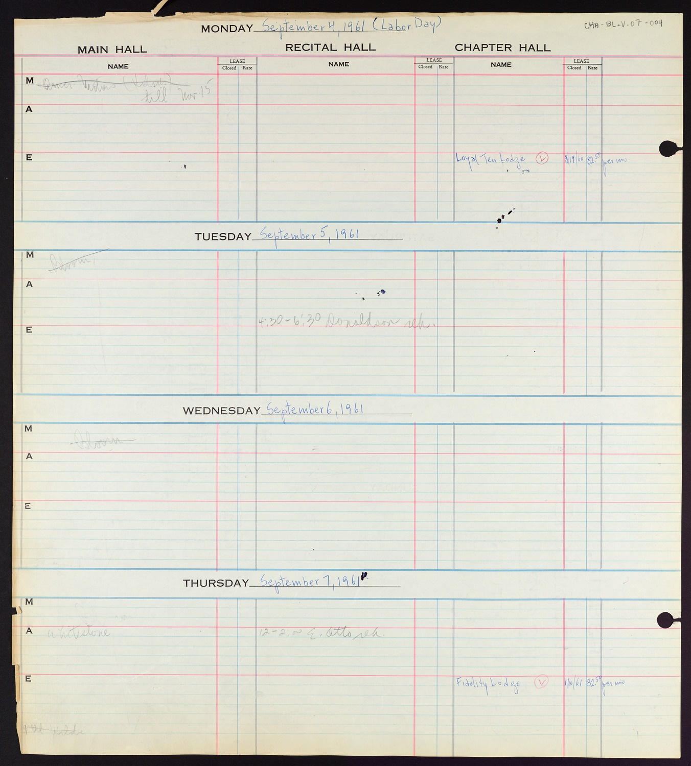 Carnegie Hall Booking Ledger, volume 7, page 4