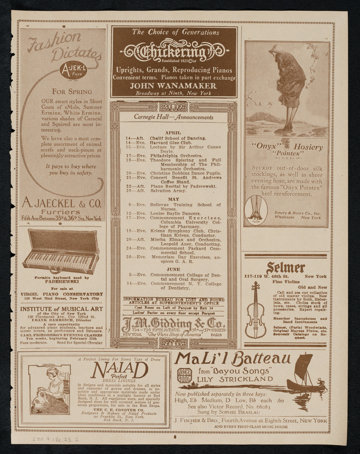 New York Philharmonic, April 12, 1923, program page 3