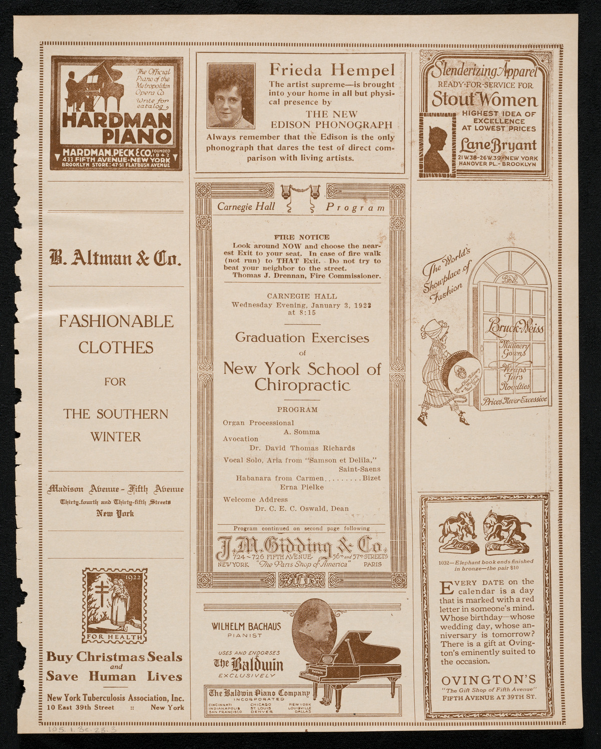 Graduation: New York School of Chiropractic, January 3, 1923, program page 5