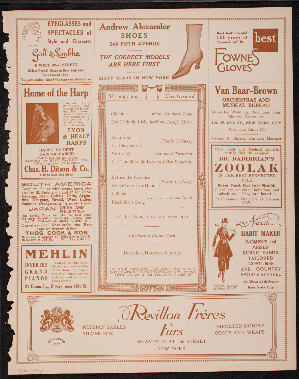 Margaret Matzenauer, Mezzo-Soprano, November 22, 1916, program page 7