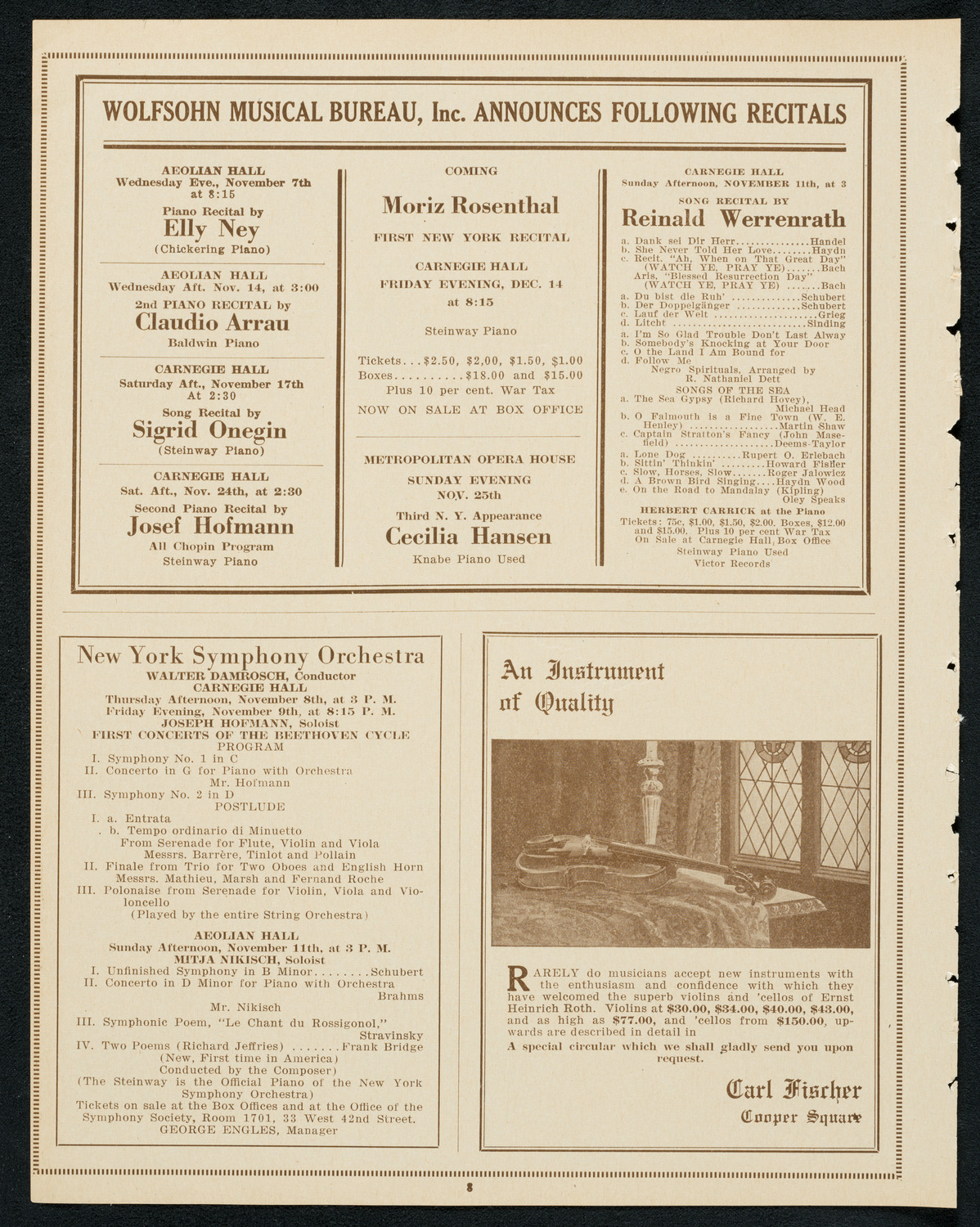Paul Bernard, Violin, November 6, 1923, program page 8
