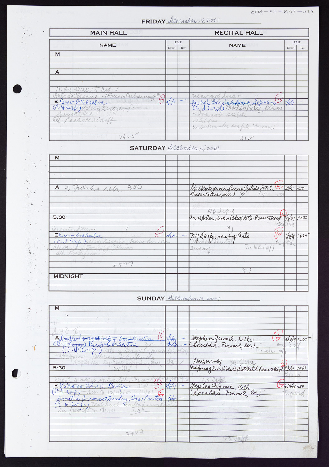 Carnegie Hall Booking Ledger, volume 47, page 33