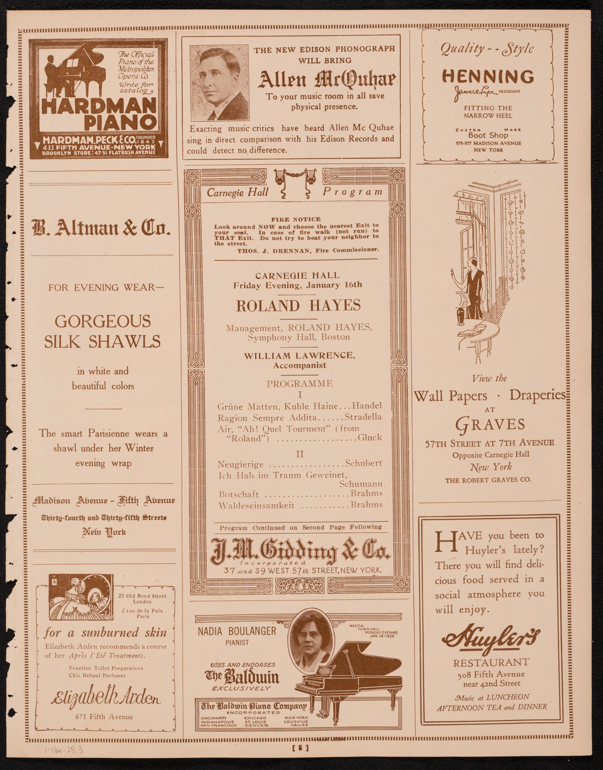 Roland Hayes, Tenor, January 16, 1925, program page 5