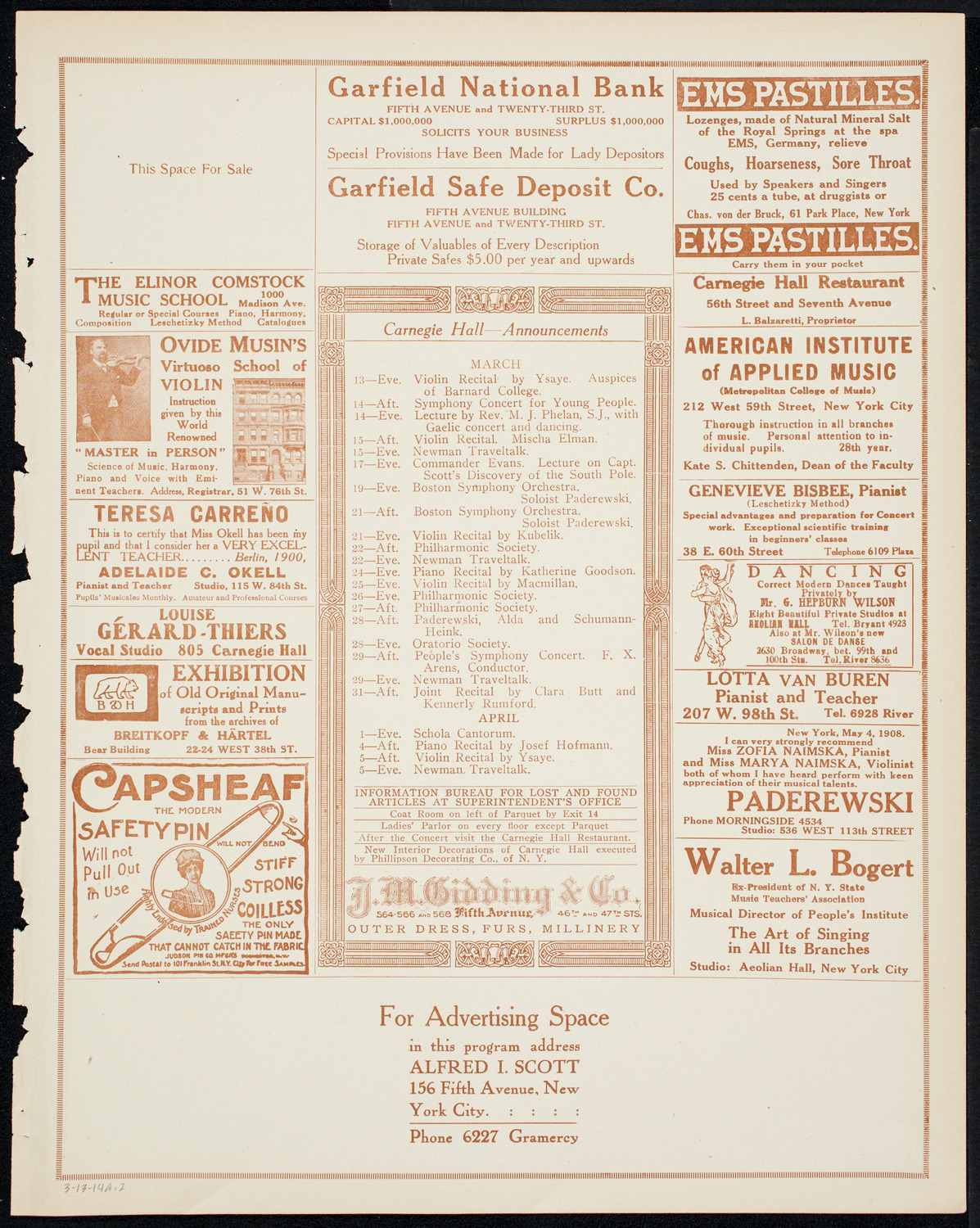 New York Philharmonic, March 13, 1914, program page 3