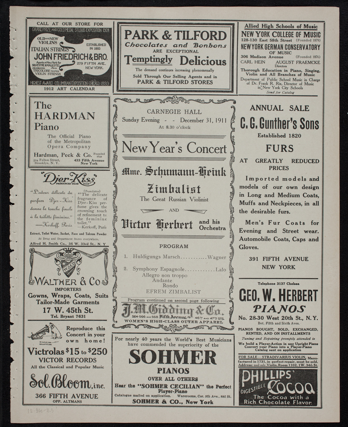 New Year's Concert, December 31, 1911, program page 5