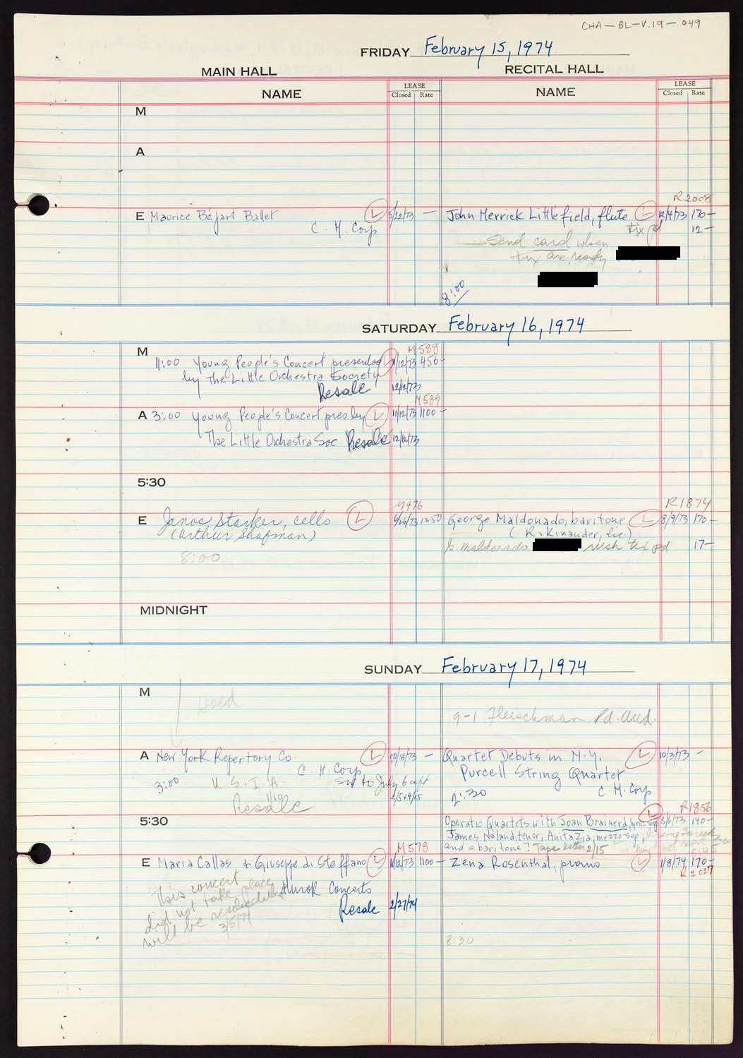 Carnegie Hall Booking Ledger, volume 19, page 49