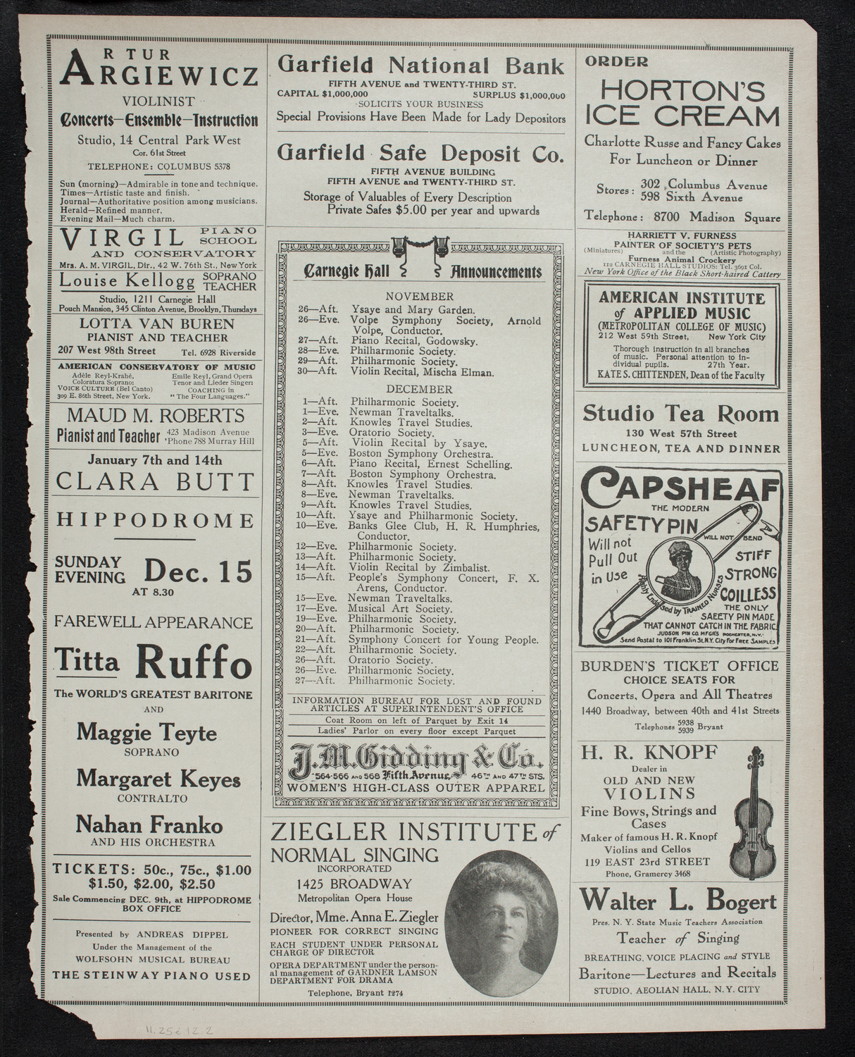 Titta Ruffo with Orchestra, November 25, 1912, program page 3