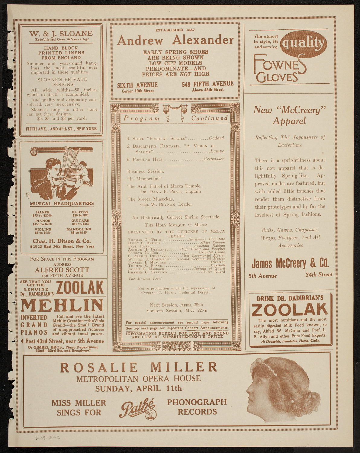 Mecca Temple Ceremonial Session, March 29, 1920, program page 7