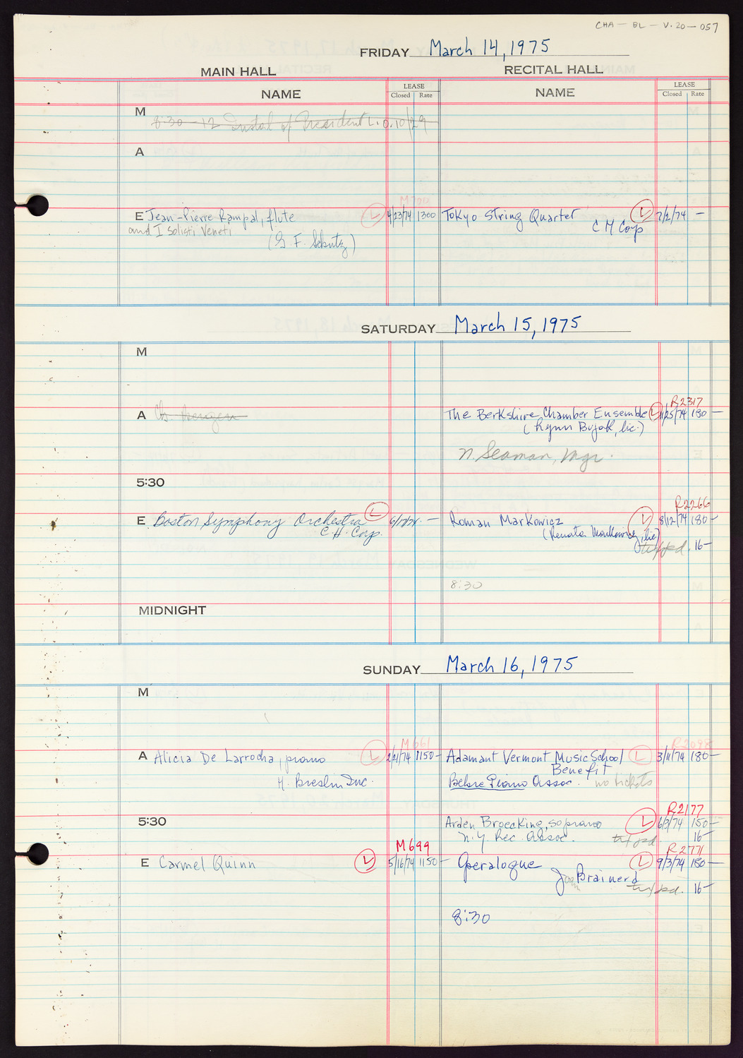 Carnegie Hall Booking Ledger, volume 20, page 57