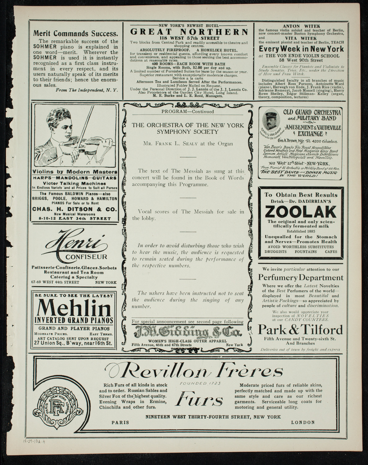 Oratorio Society of New York, December 27, 1910, program page 7