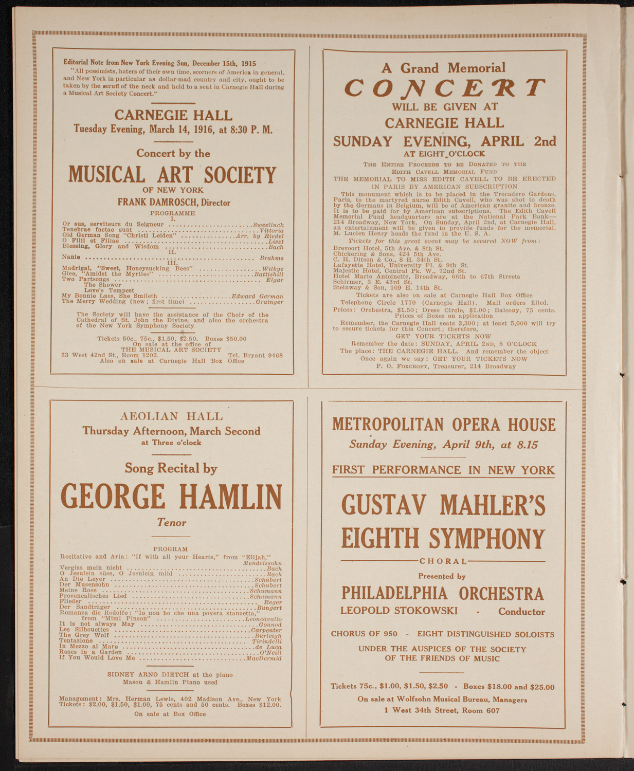 New York Philharmonic, February 24, 1916, program page 10