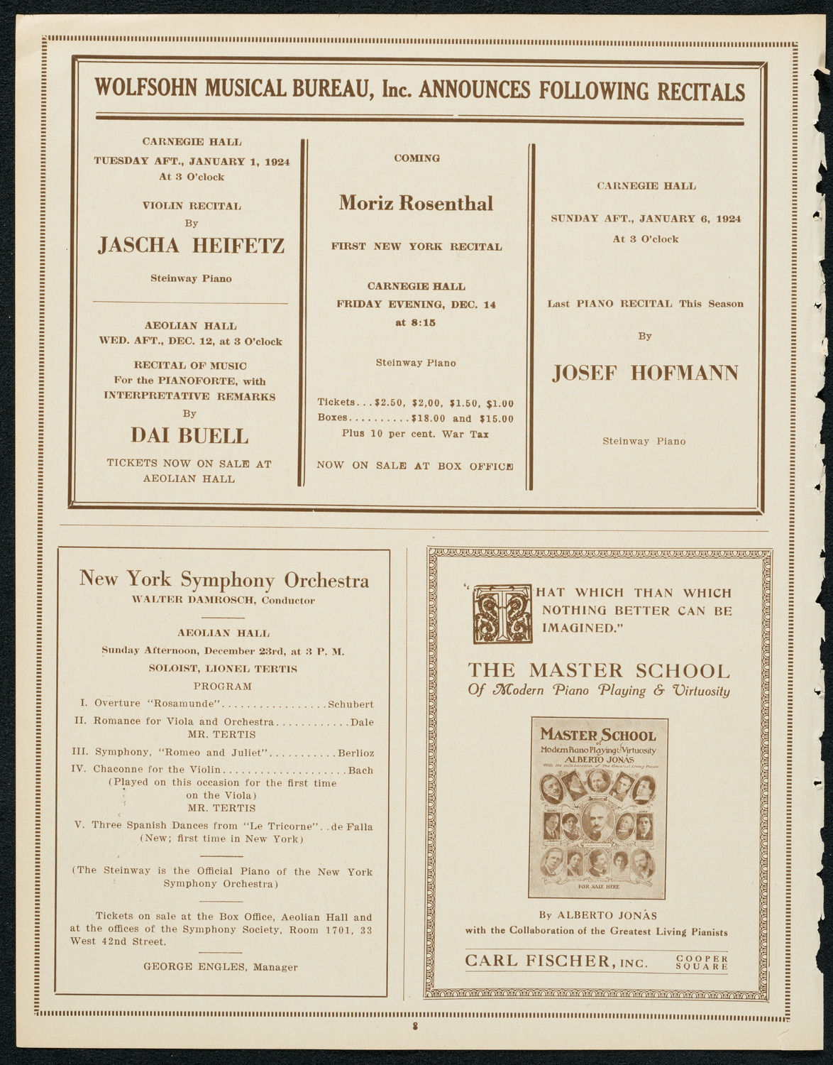 New York Philharmonic, December 9, 1923, program page 8