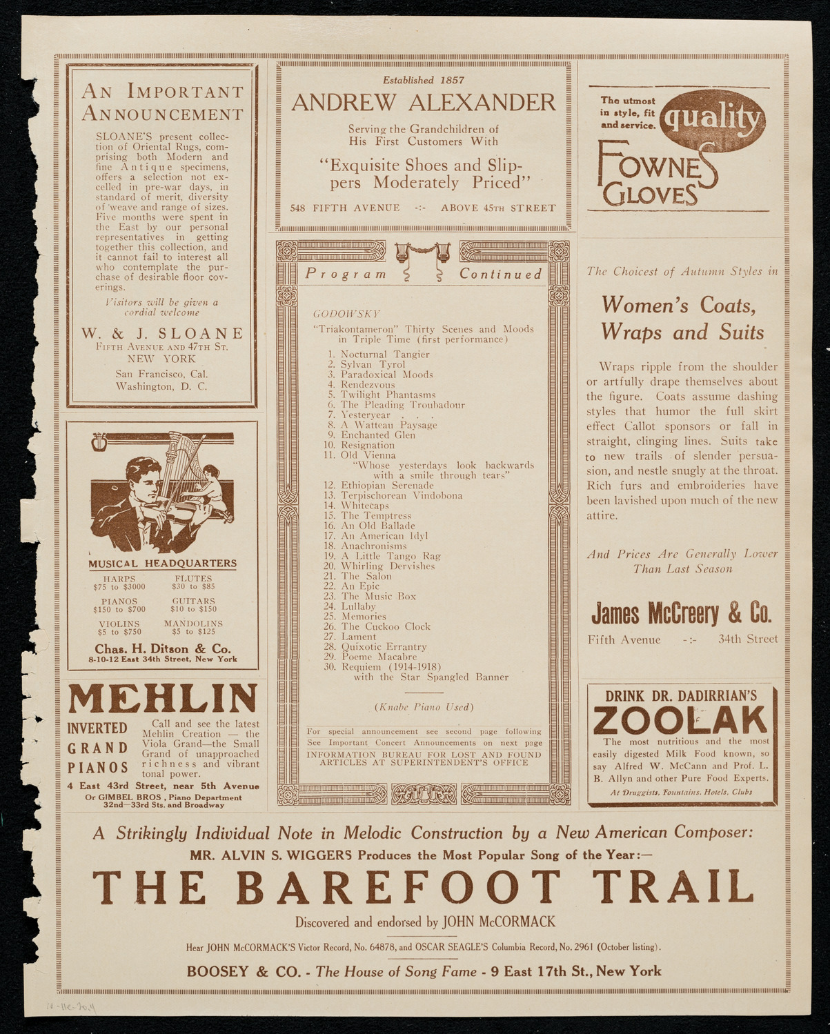 Leopold Godowsky, Piano, October 11, 1920, program page 7