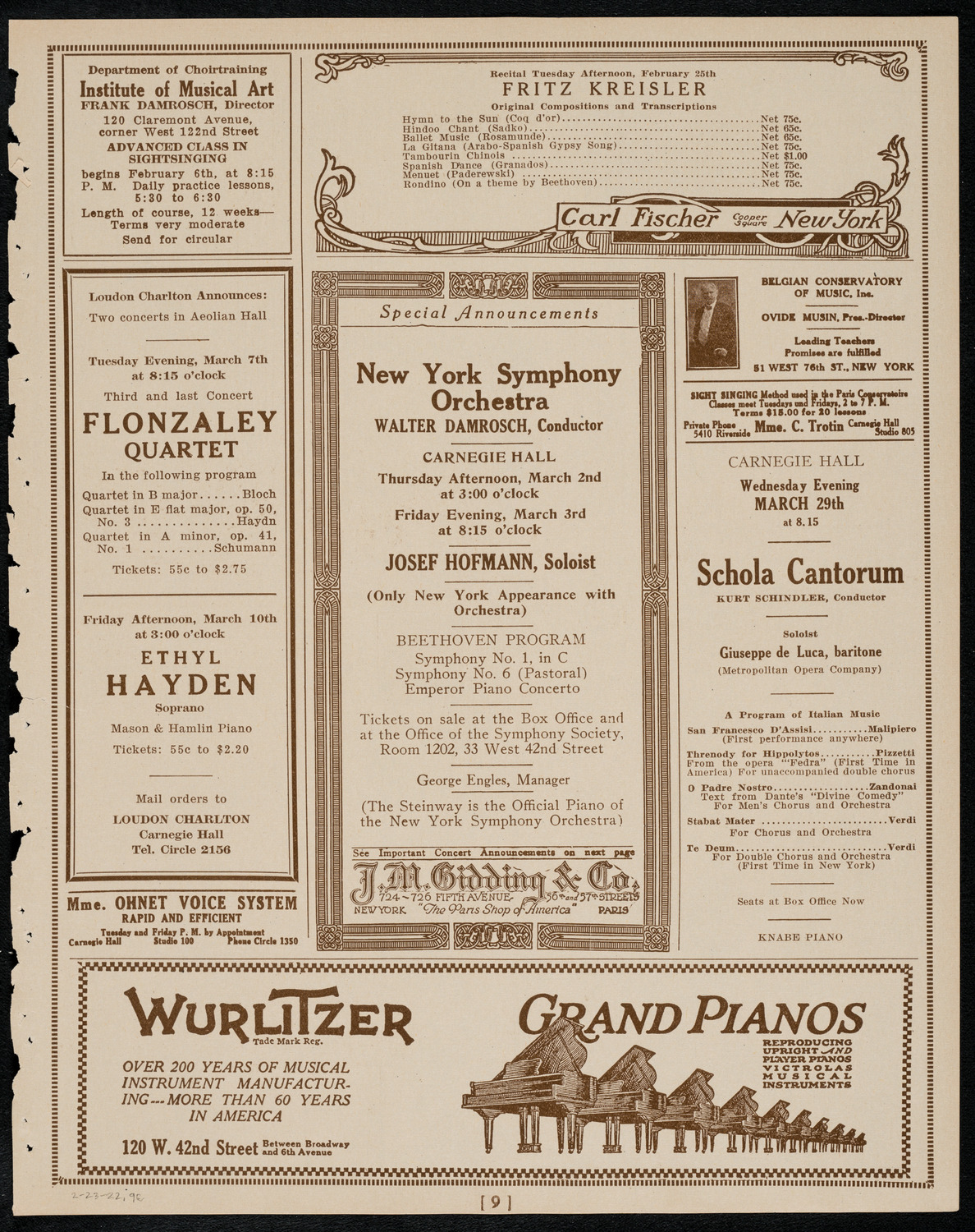 New York Philharmonic, February 23, 1922, program page 9