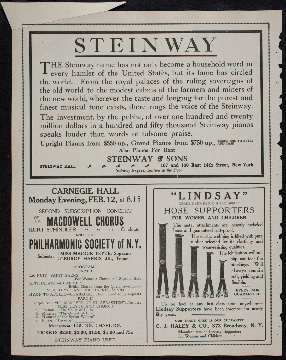 New York Philharmonic, February 2, 1912, program page 4