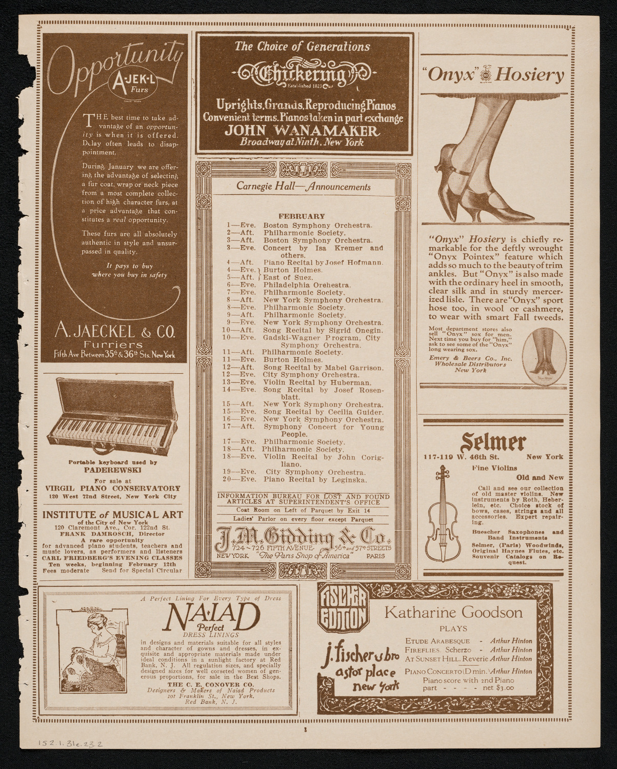 City Symphony Orchestra, January 31, 1923, program page 3