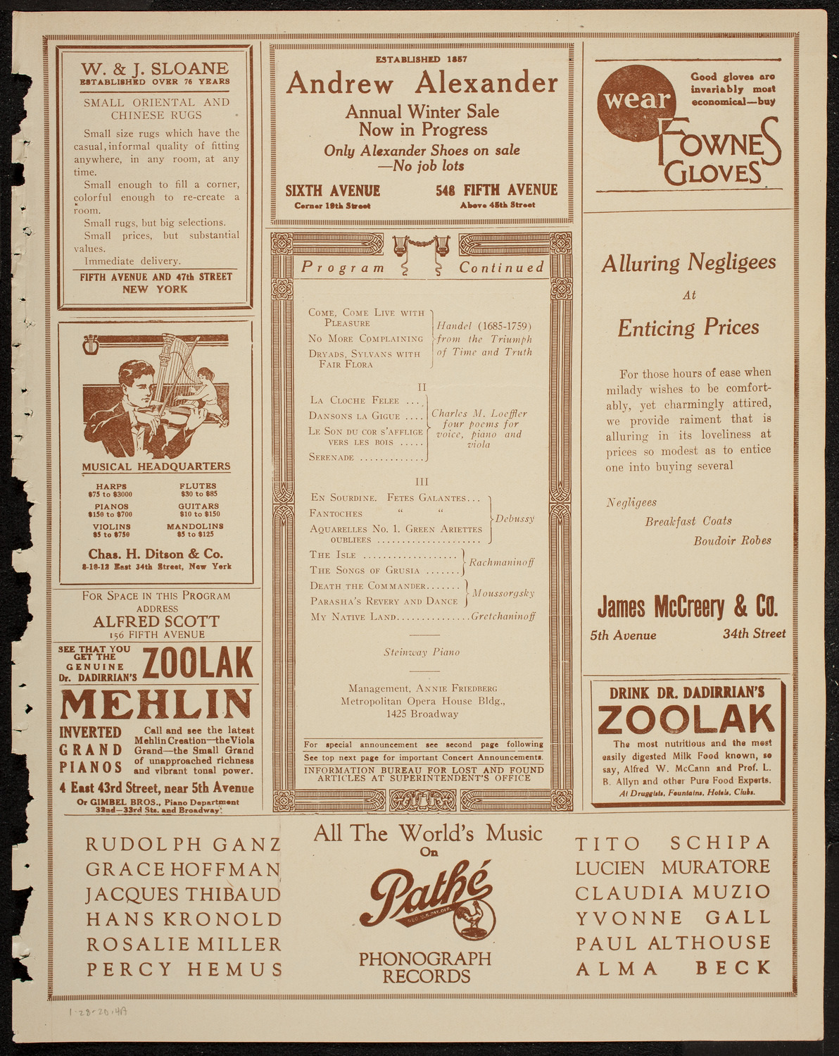 Alice Peroux Williams, Mezzo-Soprano, January 28, 1920, program page 7