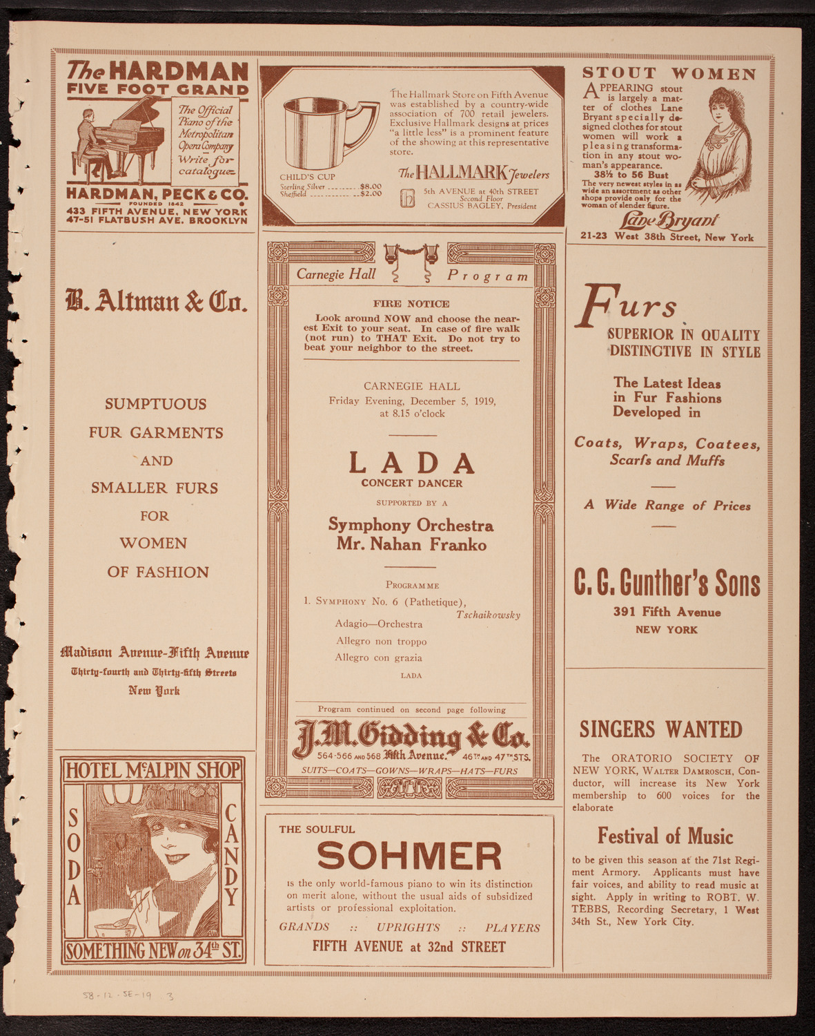 Lada (Concert Dancer) with Orchestra, December 5, 1919, program page 5