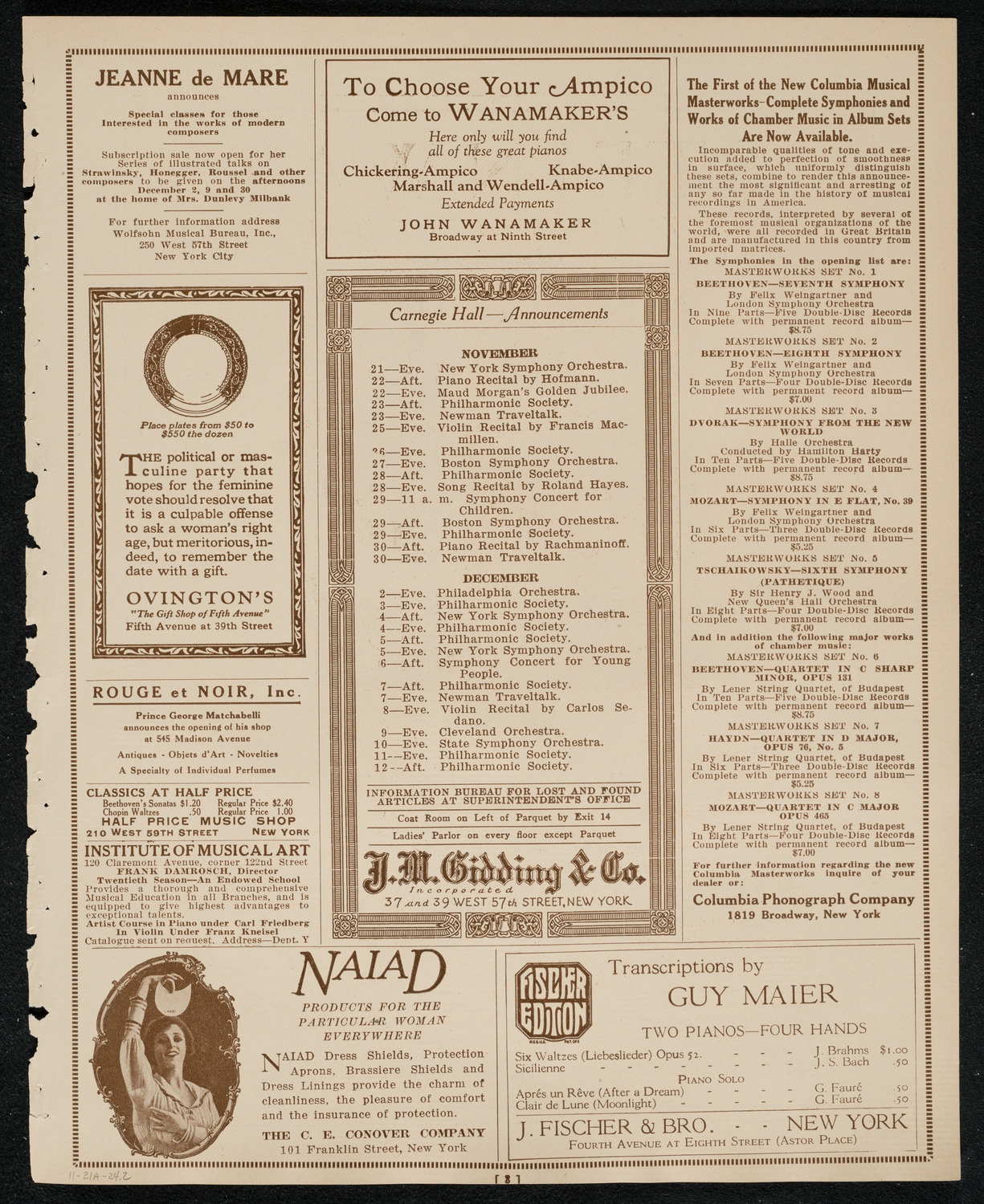 New York Philharmonic, November 21, 1924, program page 3