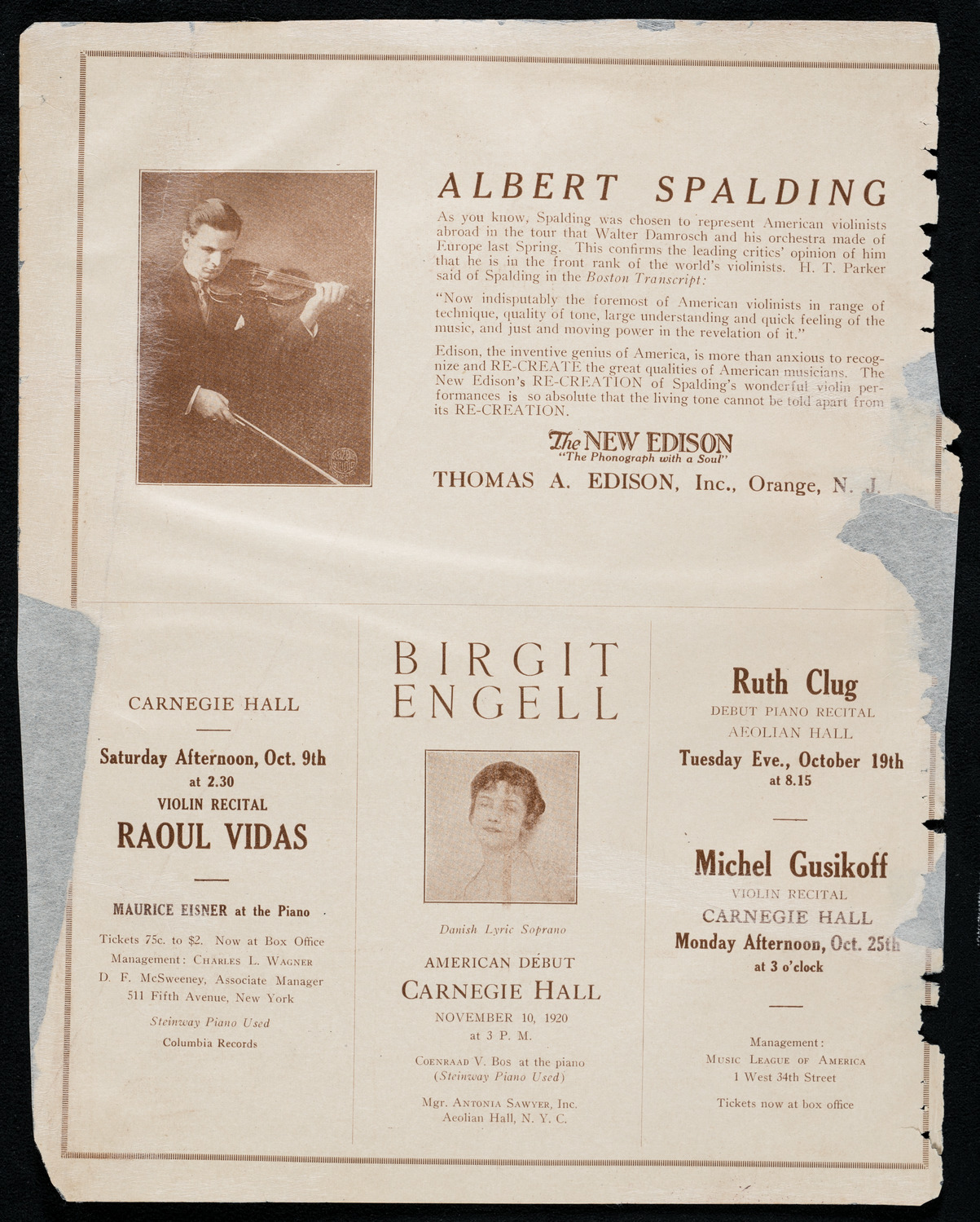 Rudolph Bochco, Violin, October 2, 1920, program page 2