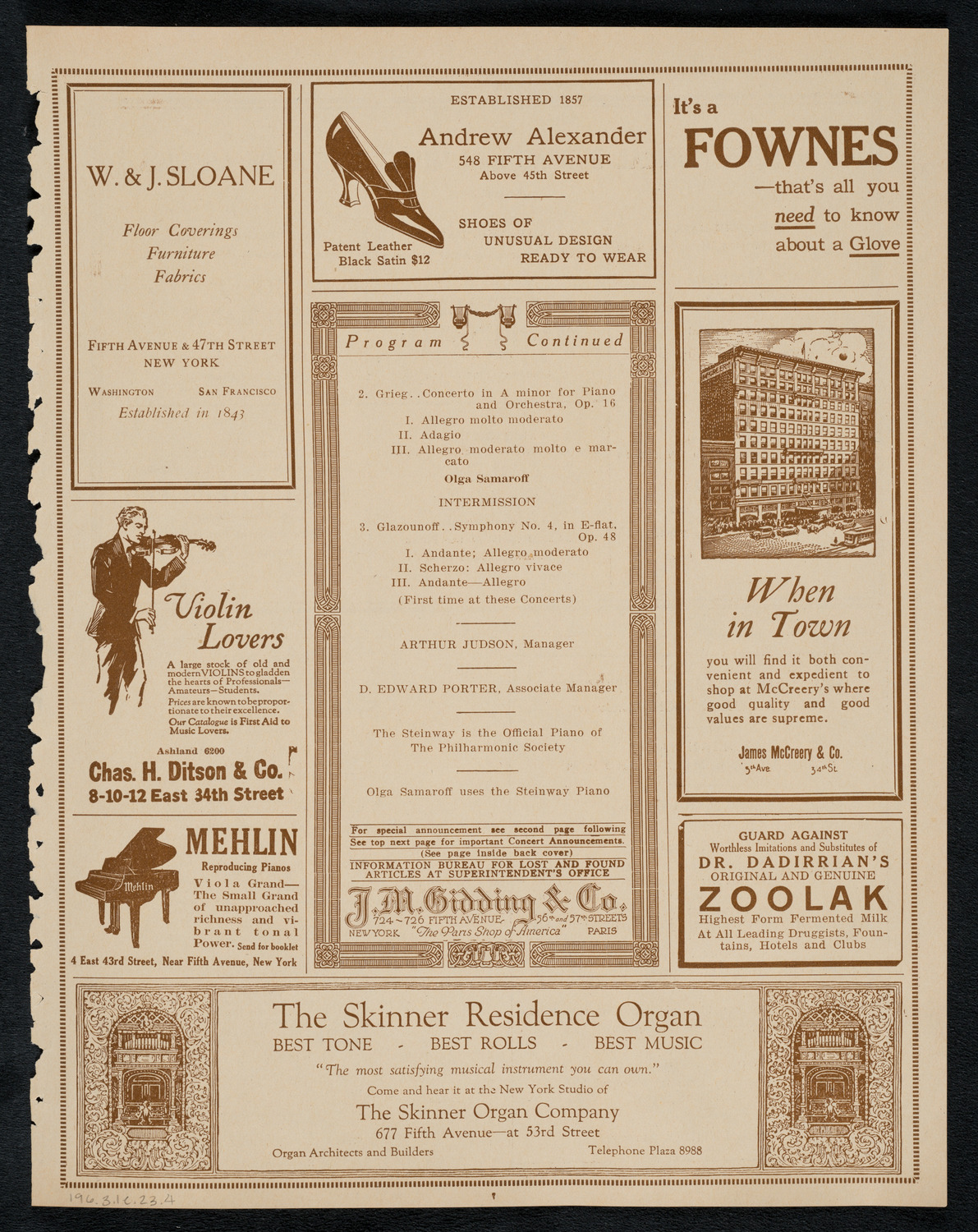 New York Philharmonic, March 1, 1923, program page 7