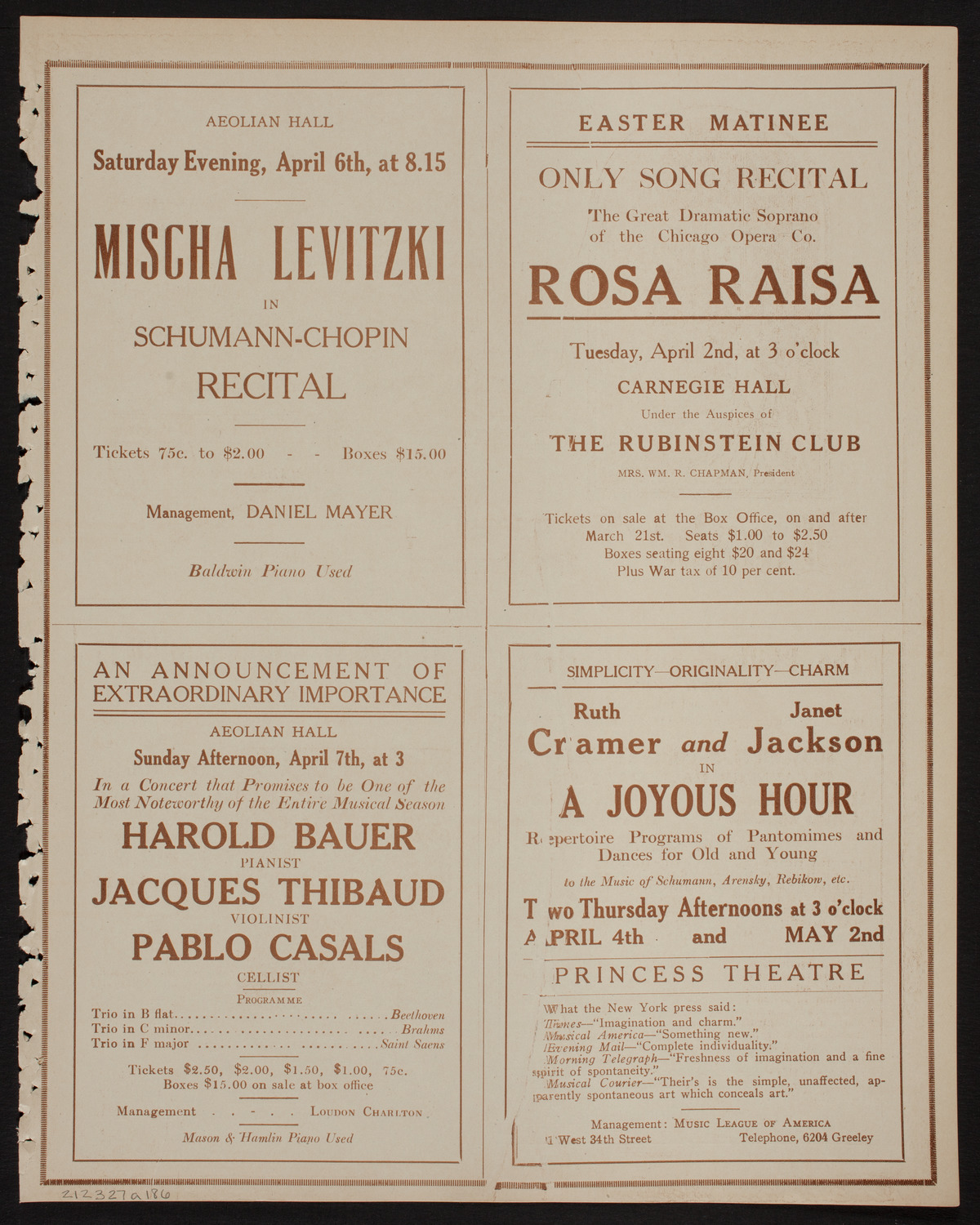 Society of the Friends of Music: Philadelphia Orchestra, March 27, 1918, program page 11