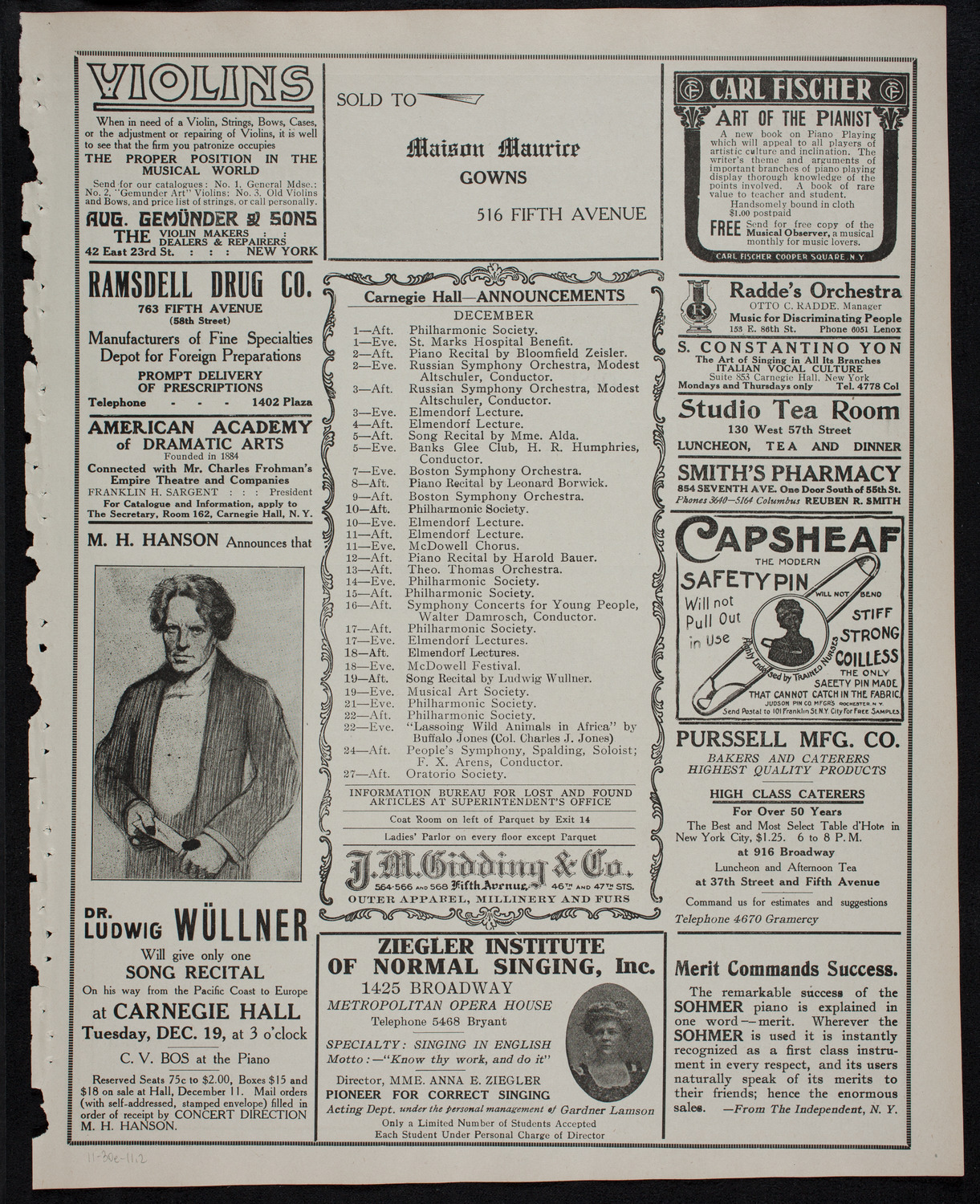 New York Philharmonic, November 30, 1911, program page 3