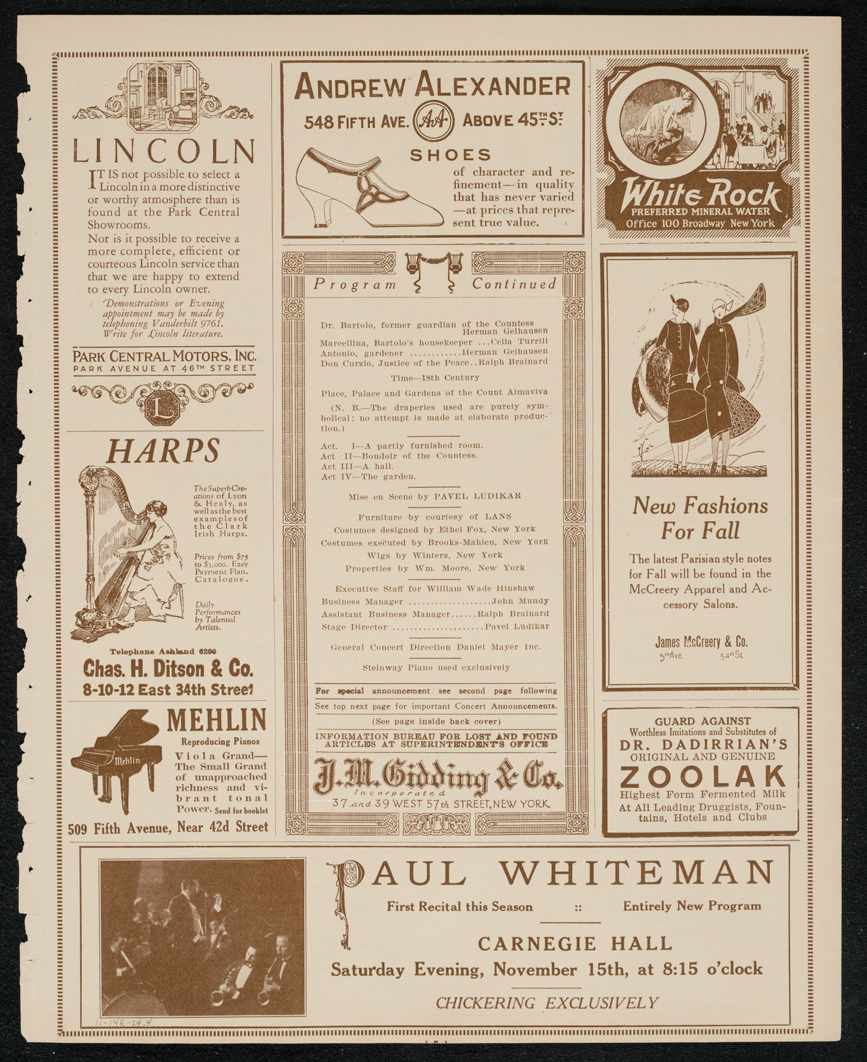 The Marriage of Figaro, November 14, 1924, program page 7