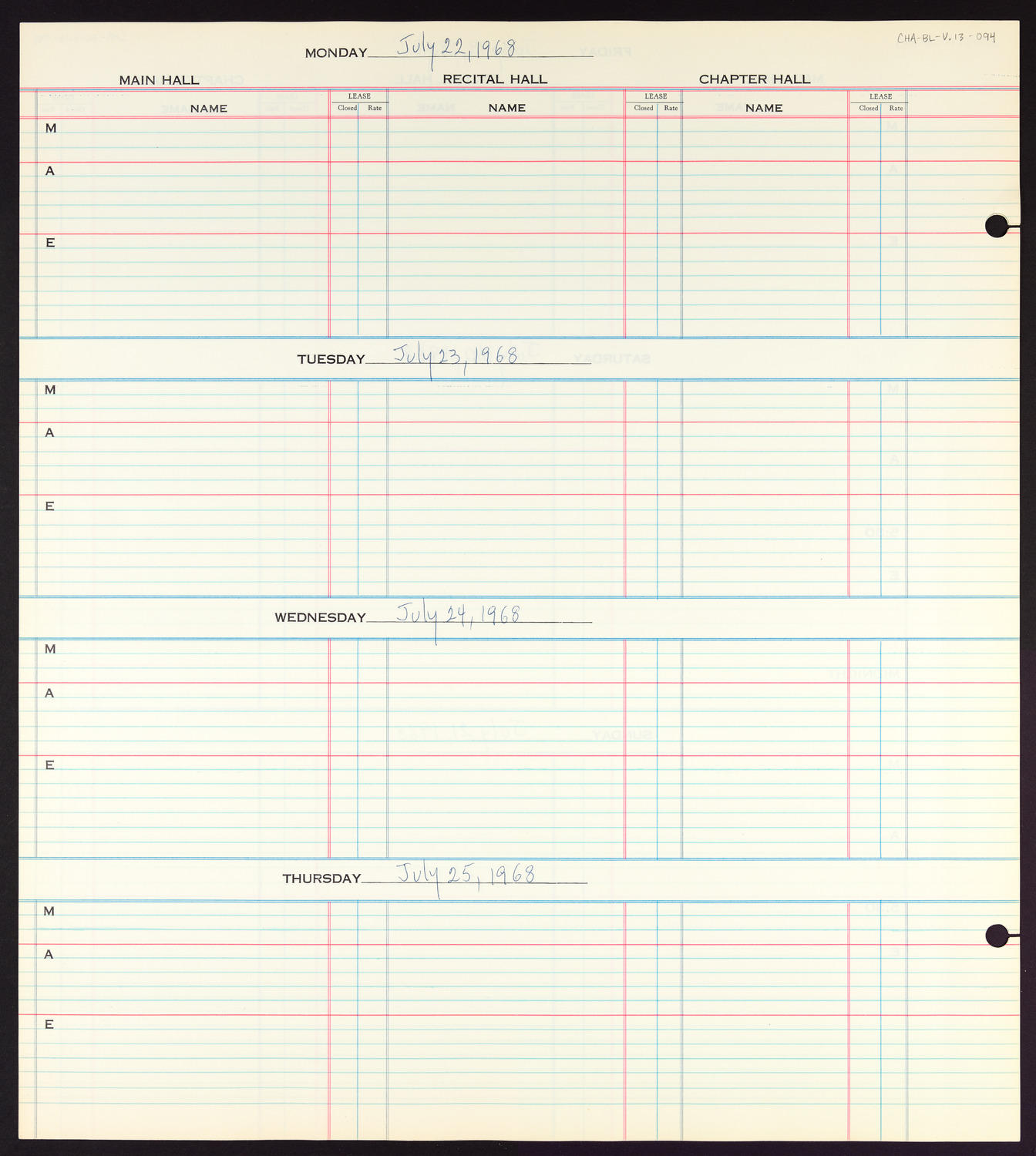 Carnegie Hall Booking Ledger, volume 13, page 94