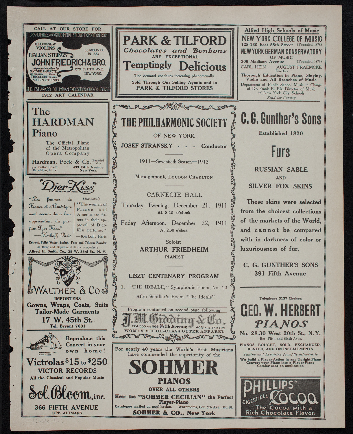 New York Philharmonic, December 21, 1911, program page 5