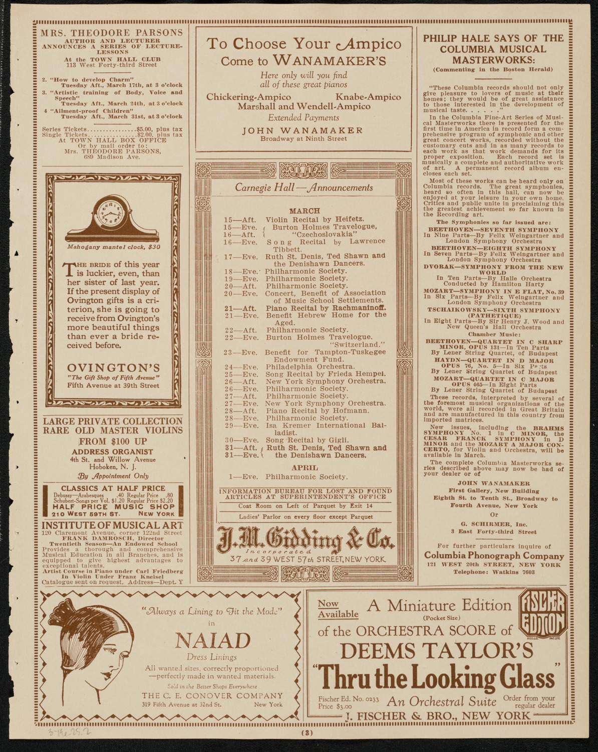 Mischa Levitzki, Piano, March 14, 1925, program page 3