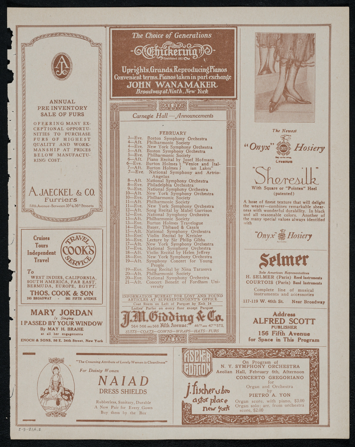 New York Symphony Orchestra, February 3, 1921, program page 3