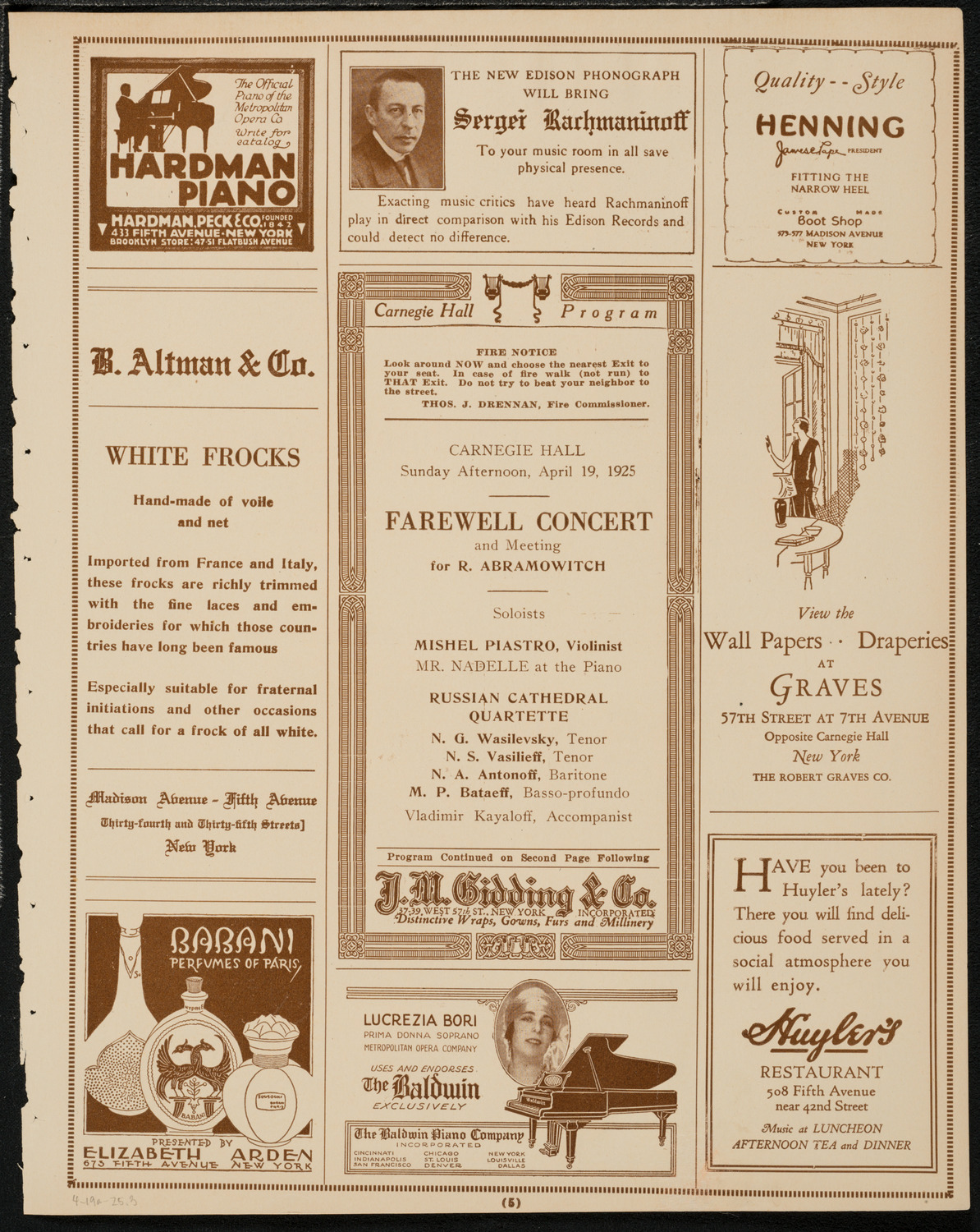 Farewell Concert and Meeting for R. Abramowitch, April 19, 1925, program page 5