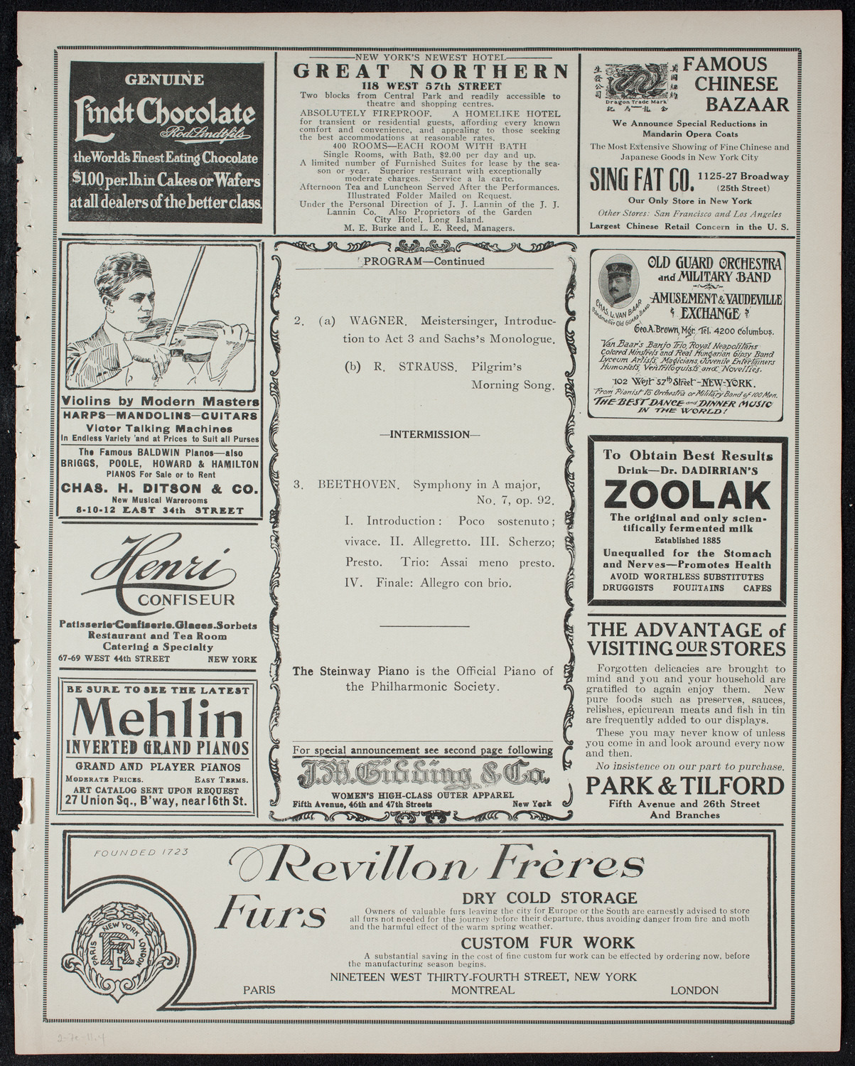 New York Philharmonic, February 7, 1911, program page 7