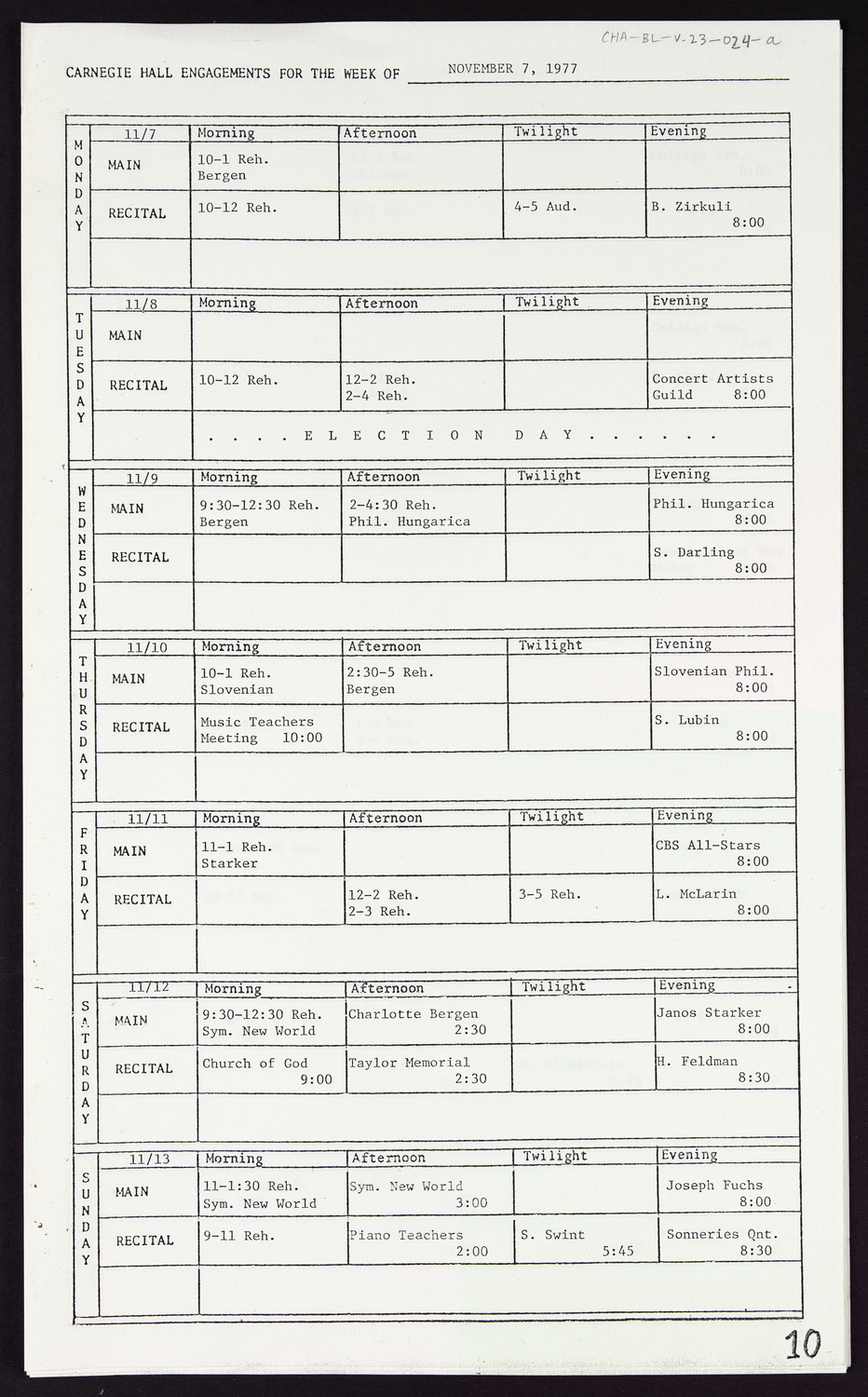 Carnegie Hall Booking Ledger, volume 23, page 24a