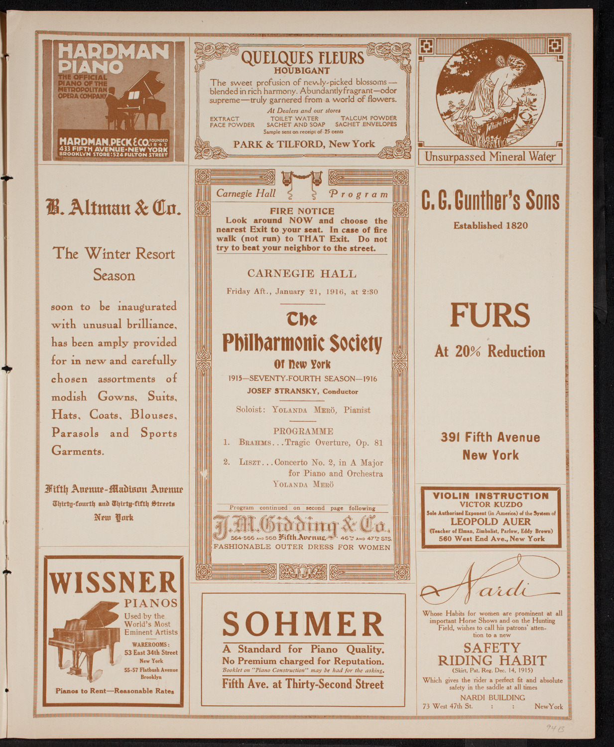 New York Philharmonic, January 21, 1916, program page 5