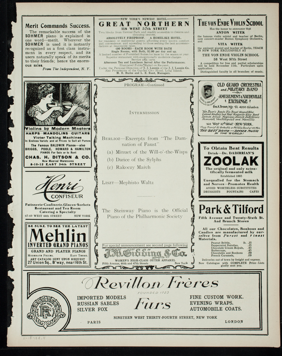New York Philharmonic, November 13, 1910, program page 7