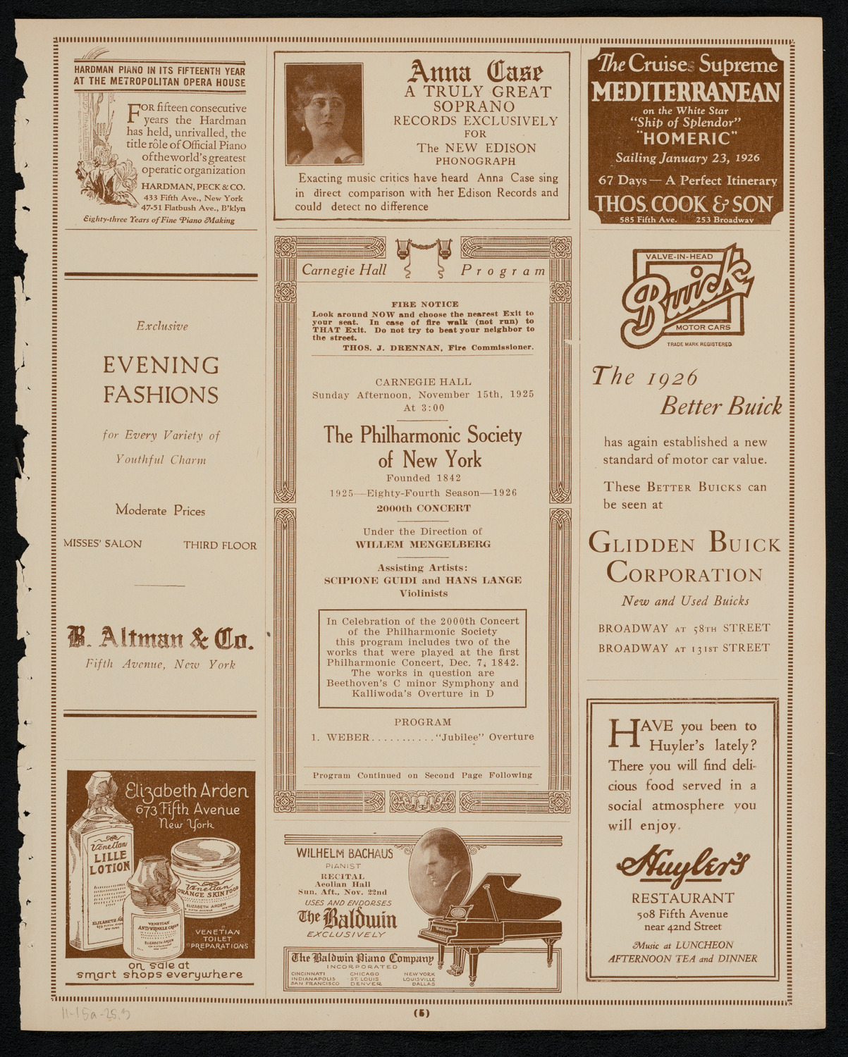 New York Philharmonic, November 15, 1925, program page 5