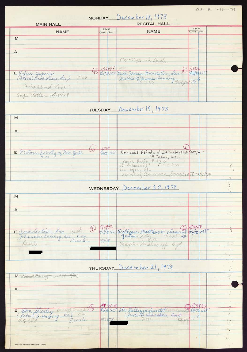 Carnegie Hall Booking Ledger, volume 24, page 34