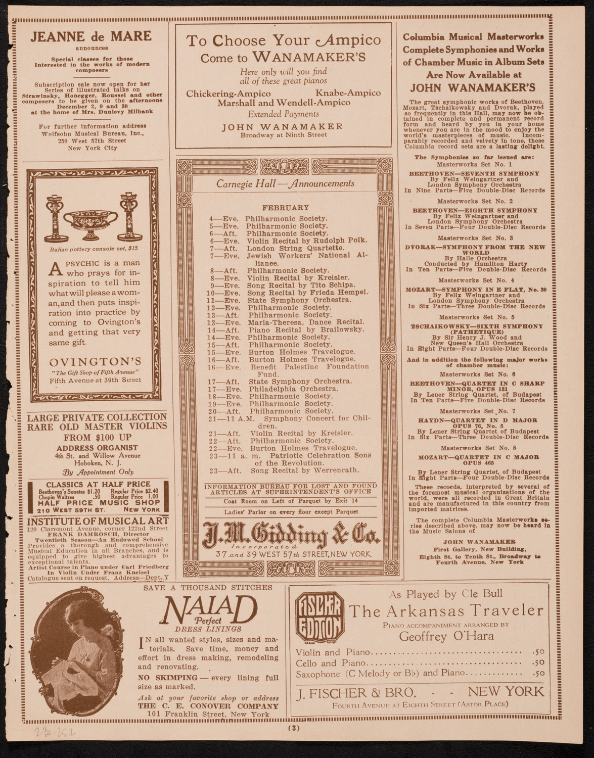 Max Rosen, Violin, February 3, 1925, program page 3
