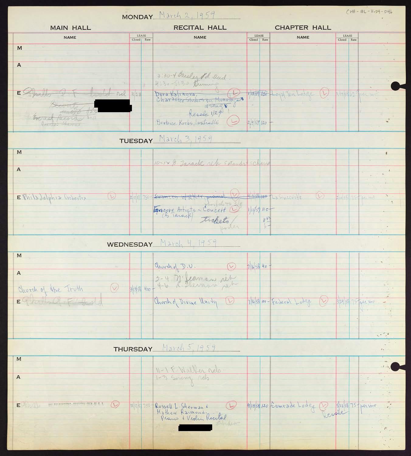 Carnegie Hall Booking Ledger, volume 4, page 46