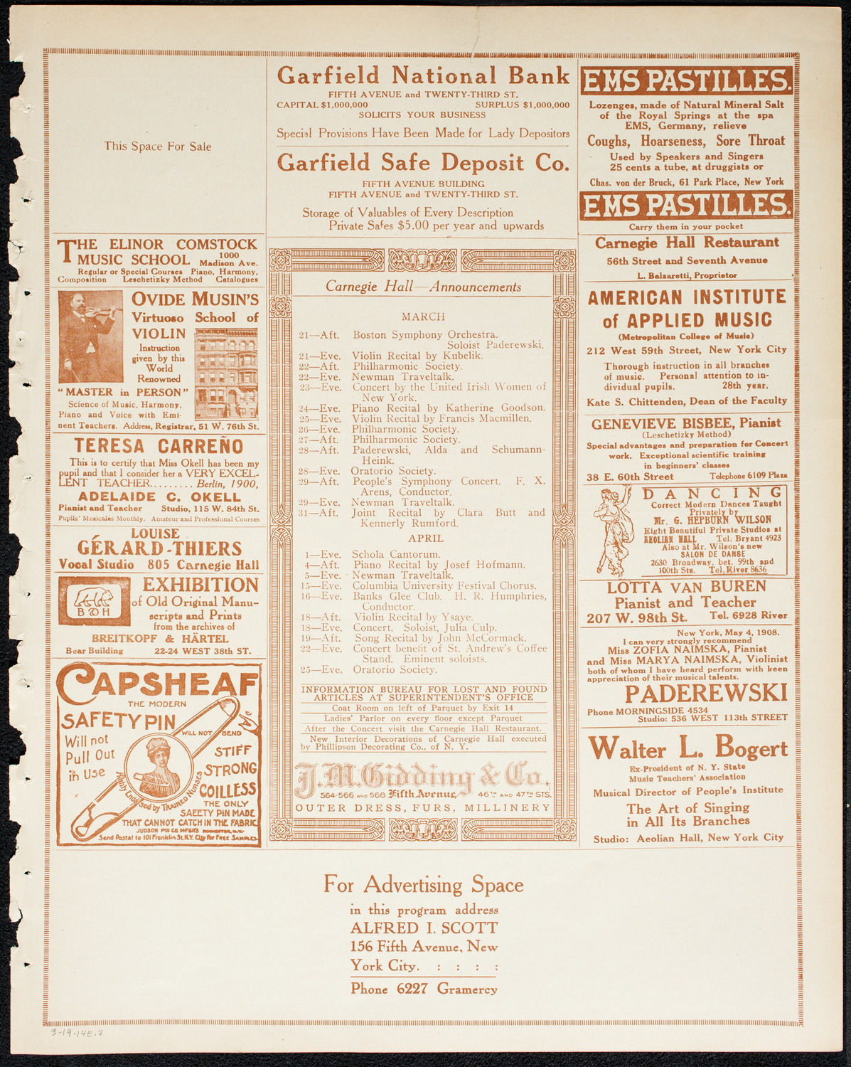 Boston Symphony Orchestra, March 19, 1914, program page 3
