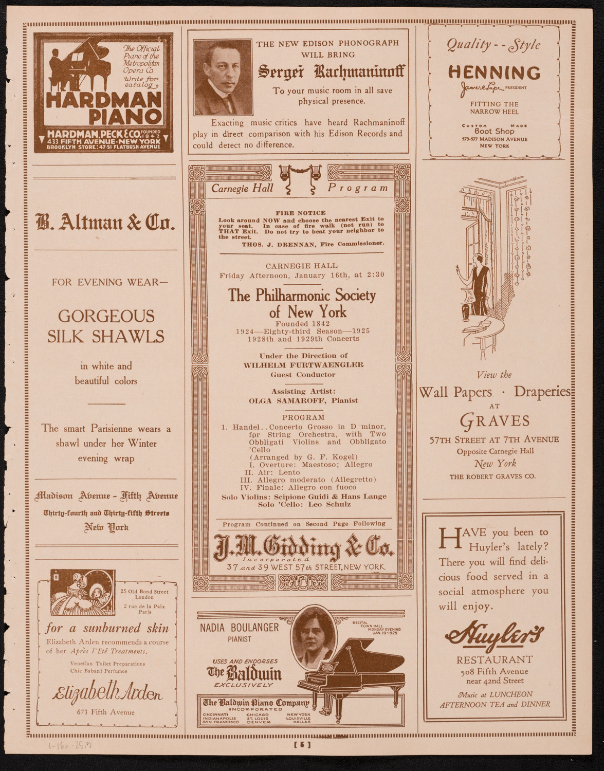 New York Philharmonic, January 16, 1925, program page 5