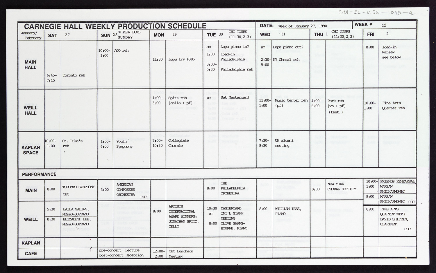 Carnegie Hall Booking Ledger, volume 35, page 45a