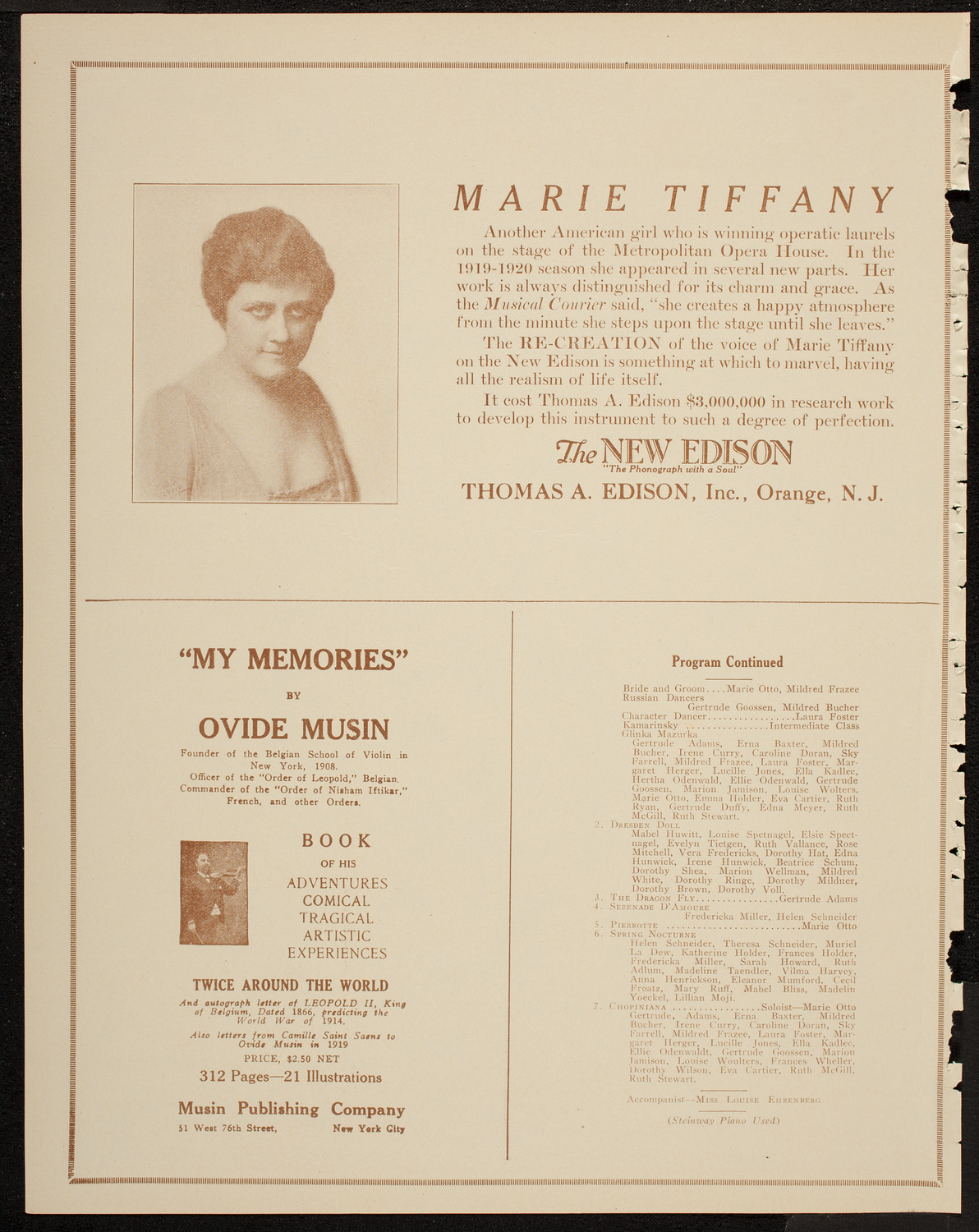 Girls' Club of the Bronx Church House: Pantomime Ballets and Divertissements, May 8, 1920, program page 2