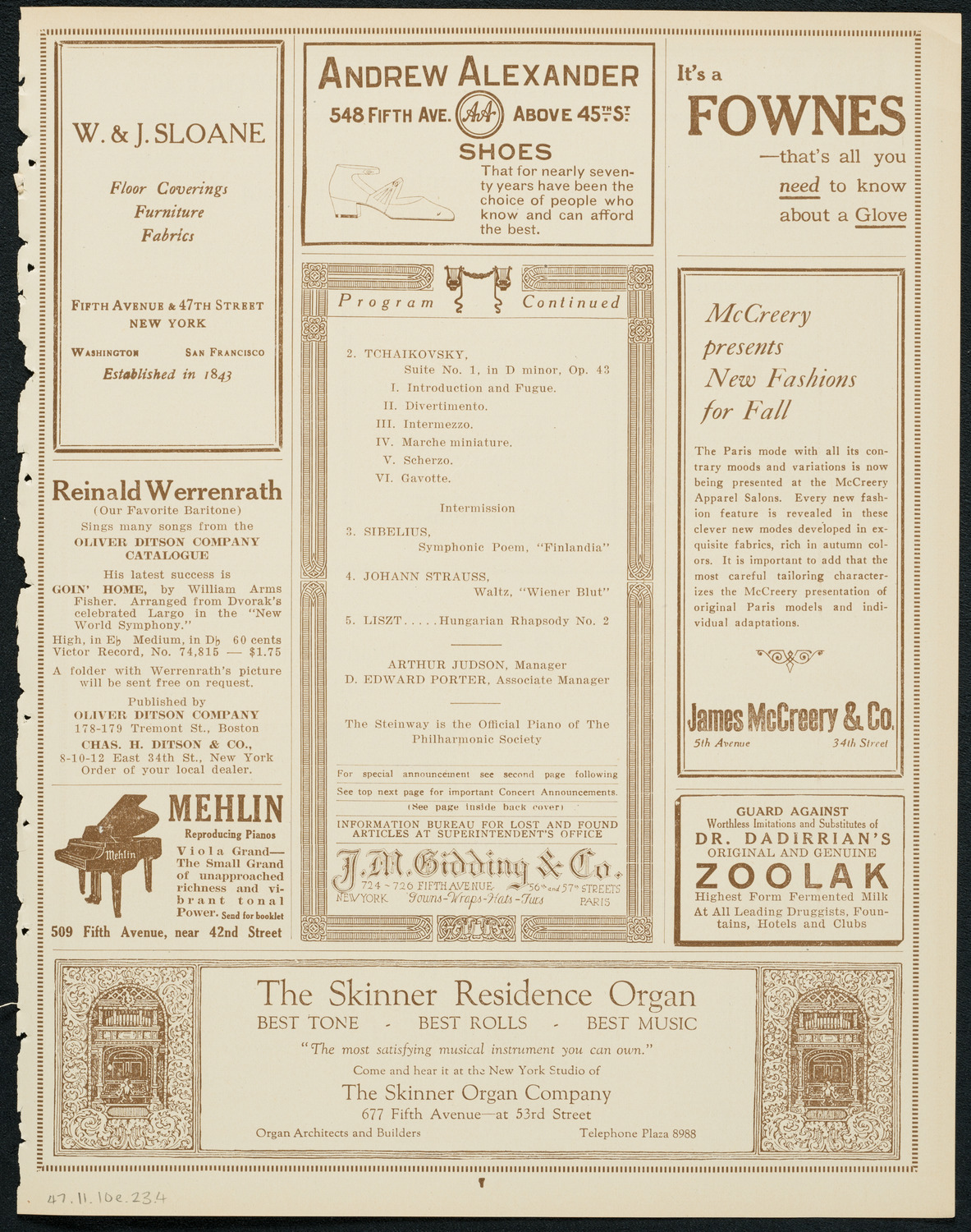 New York Philharmonic, November 10, 1923, program page 7