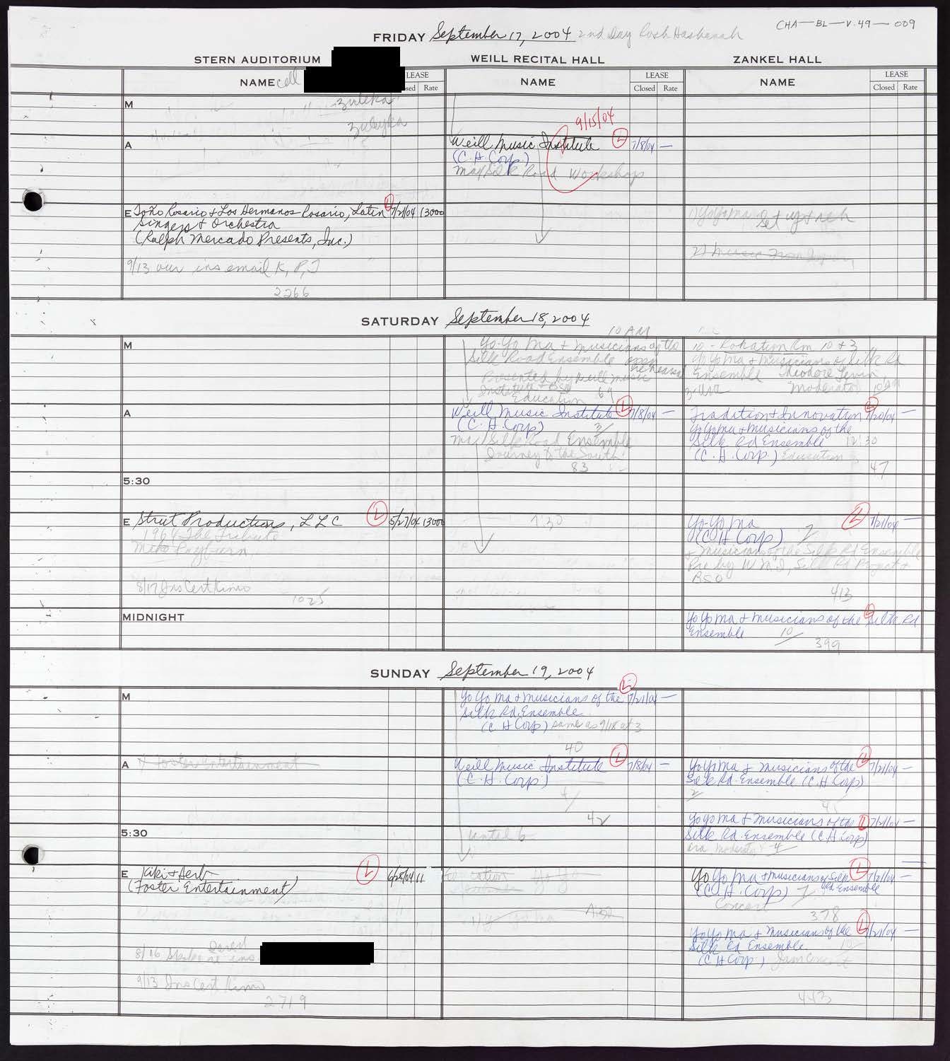 Carnegie Hall Booking Ledger, volume 50, page 9