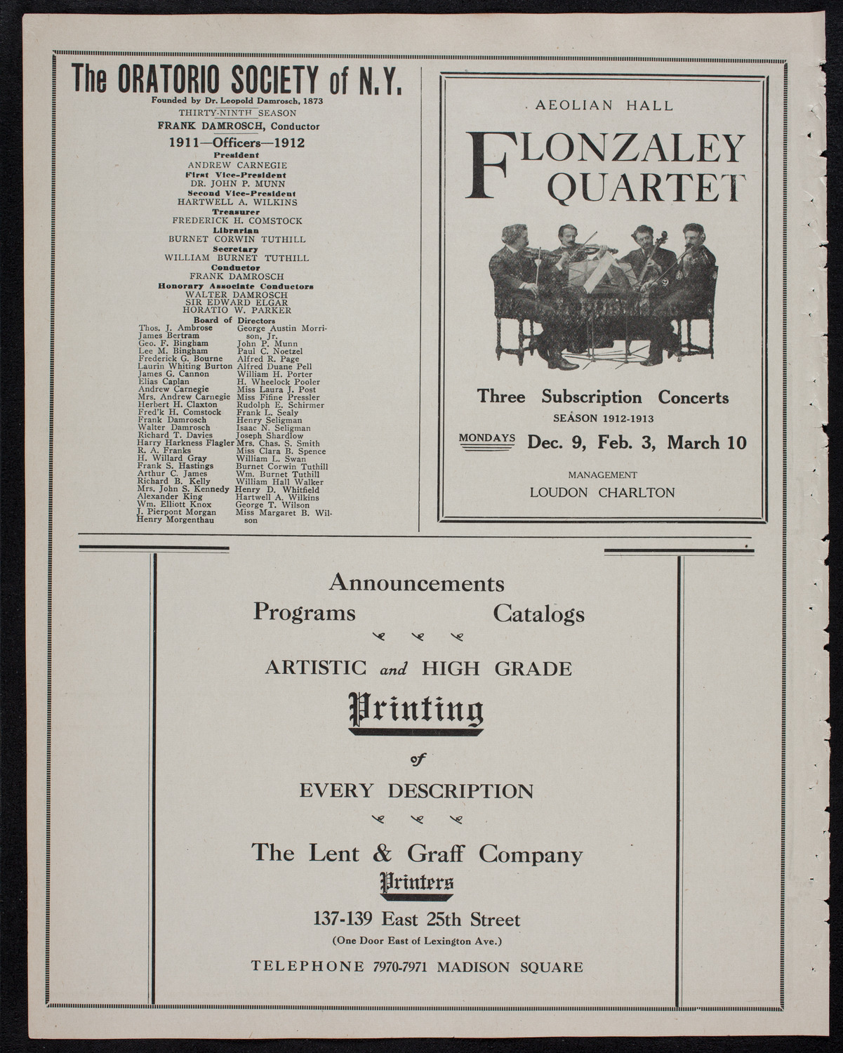 London Symphony Orchestra, April 29, 1912, program page 10