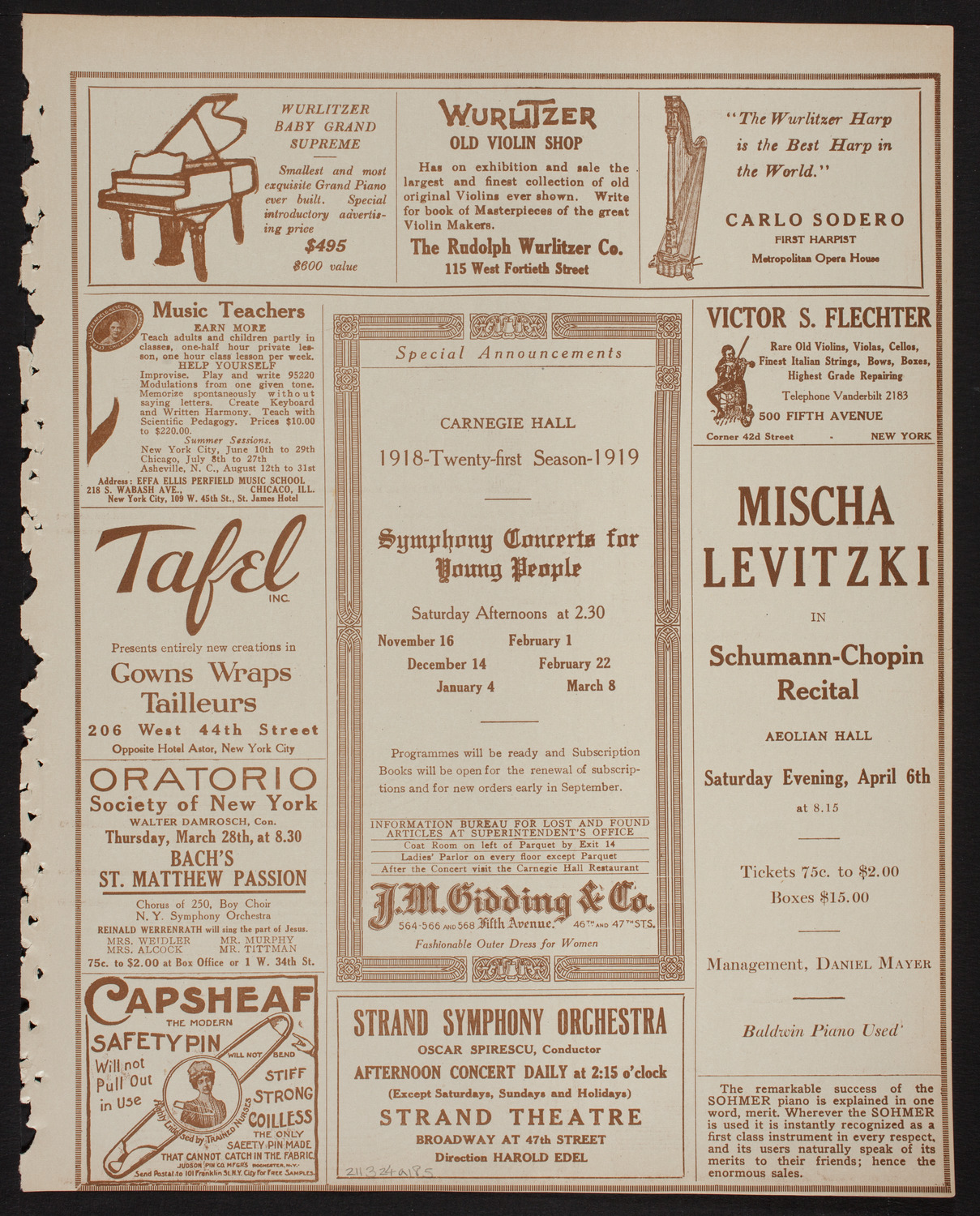New York Philharmonic, March 24, 1918, program page 9